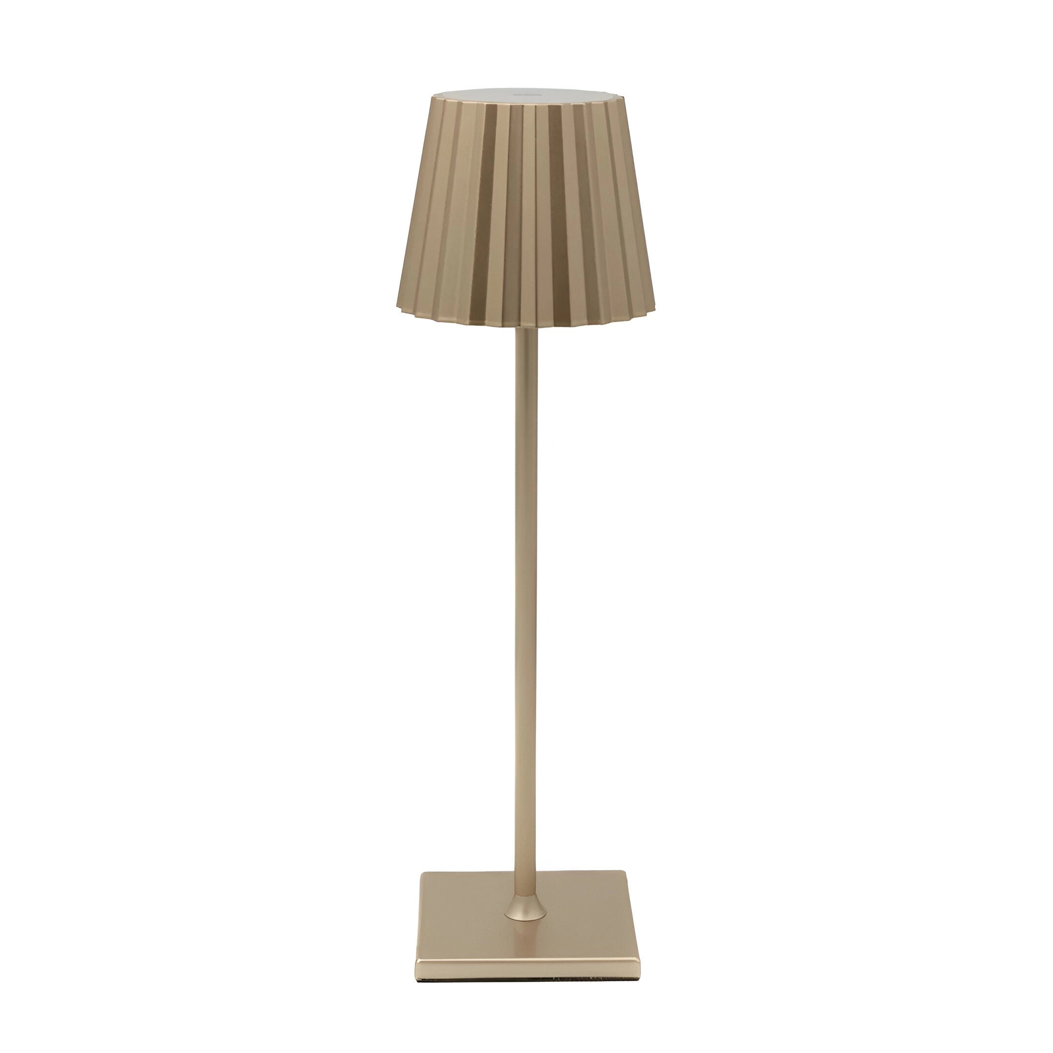 A modern black minimalist LED table lamp featuring a sleek and elegant design with a beige lampshade, resting on a wooden base, ideal for contemporary interior design settings.