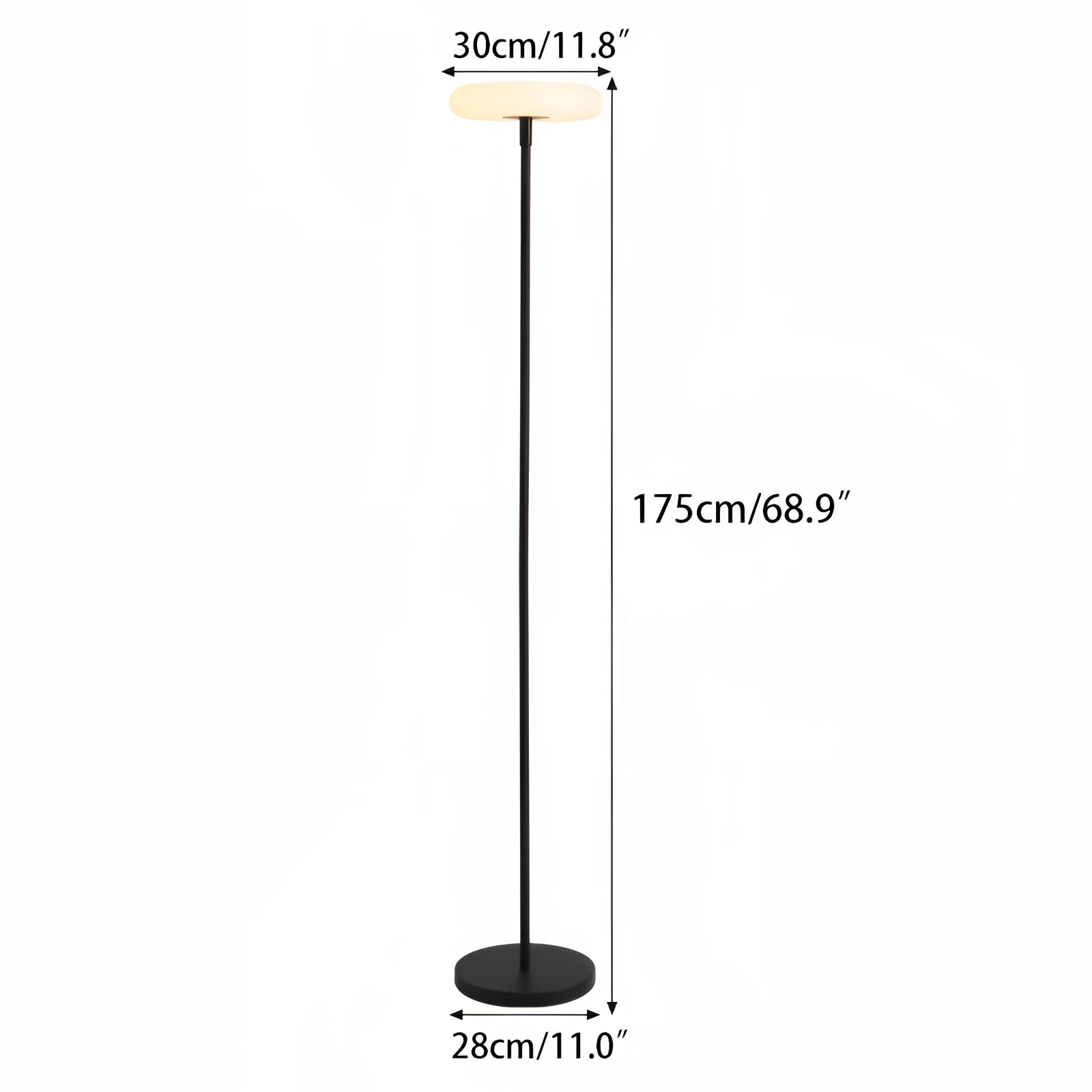 A modern black minimalist LED torchiere floor lamp with a slim design and energy-efficient lighting.