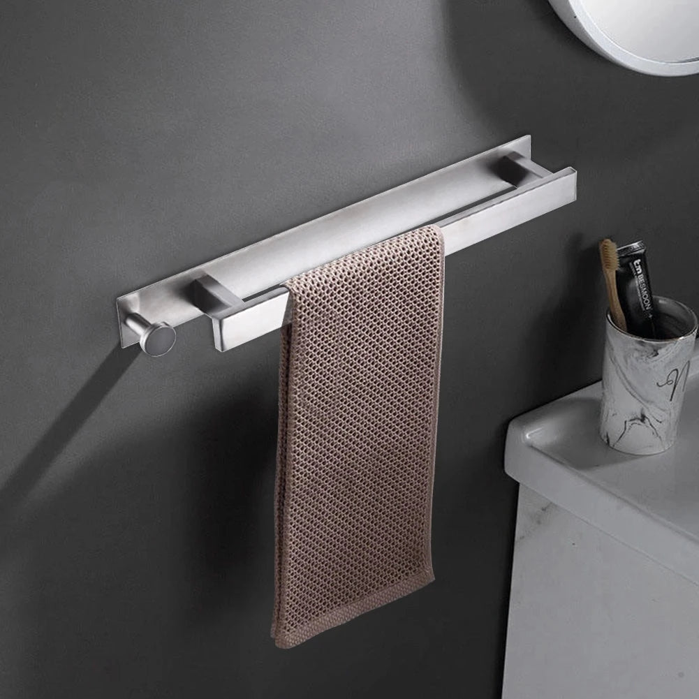Modern Black Wall-Mounted Towel Rack - Space-Saving Bathroom Accessory