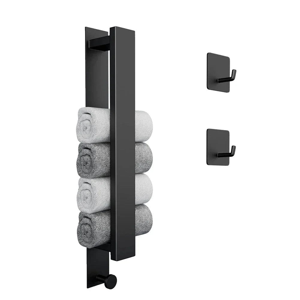 Modern Black Wall-Mounted Towel Rack - Space-Saving Bathroom Accessory