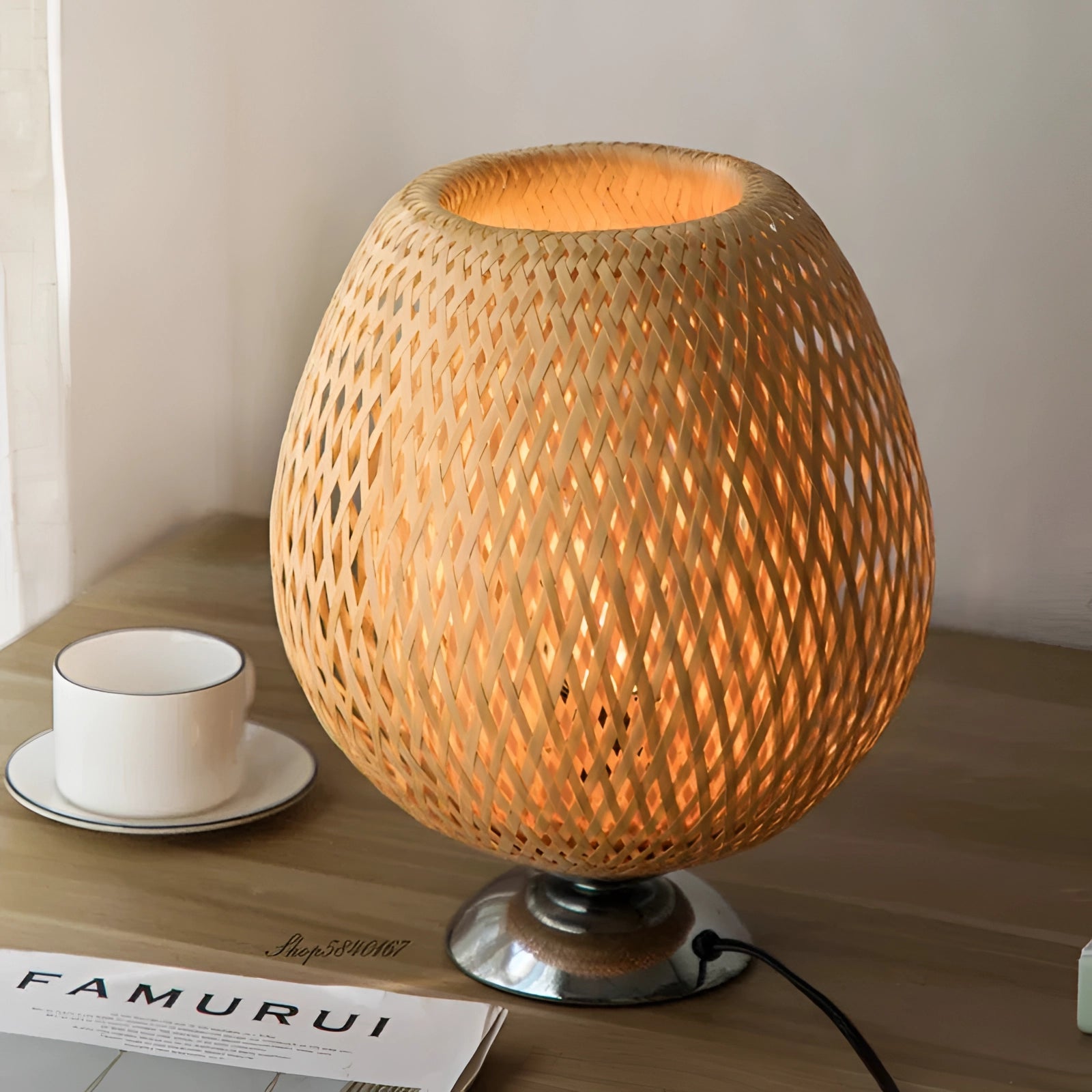 Modern Boho Rattan Bedside Lamp - Eco-Friendly Artisan Decor