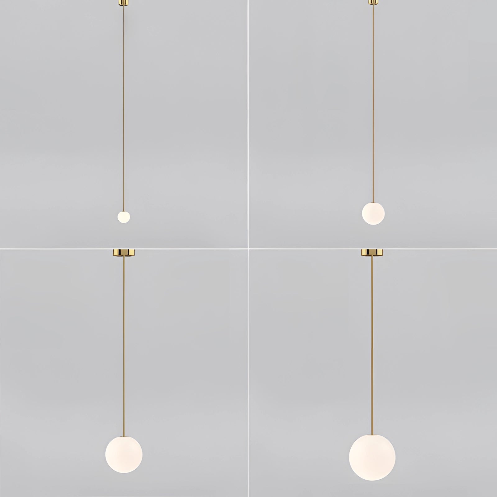 Modern brass globe pendant light with a minimalist design, featuring a spherical shape and symmetrical patterns, hanging elegantly as a decorative fixture in a luxury kitchen setting.