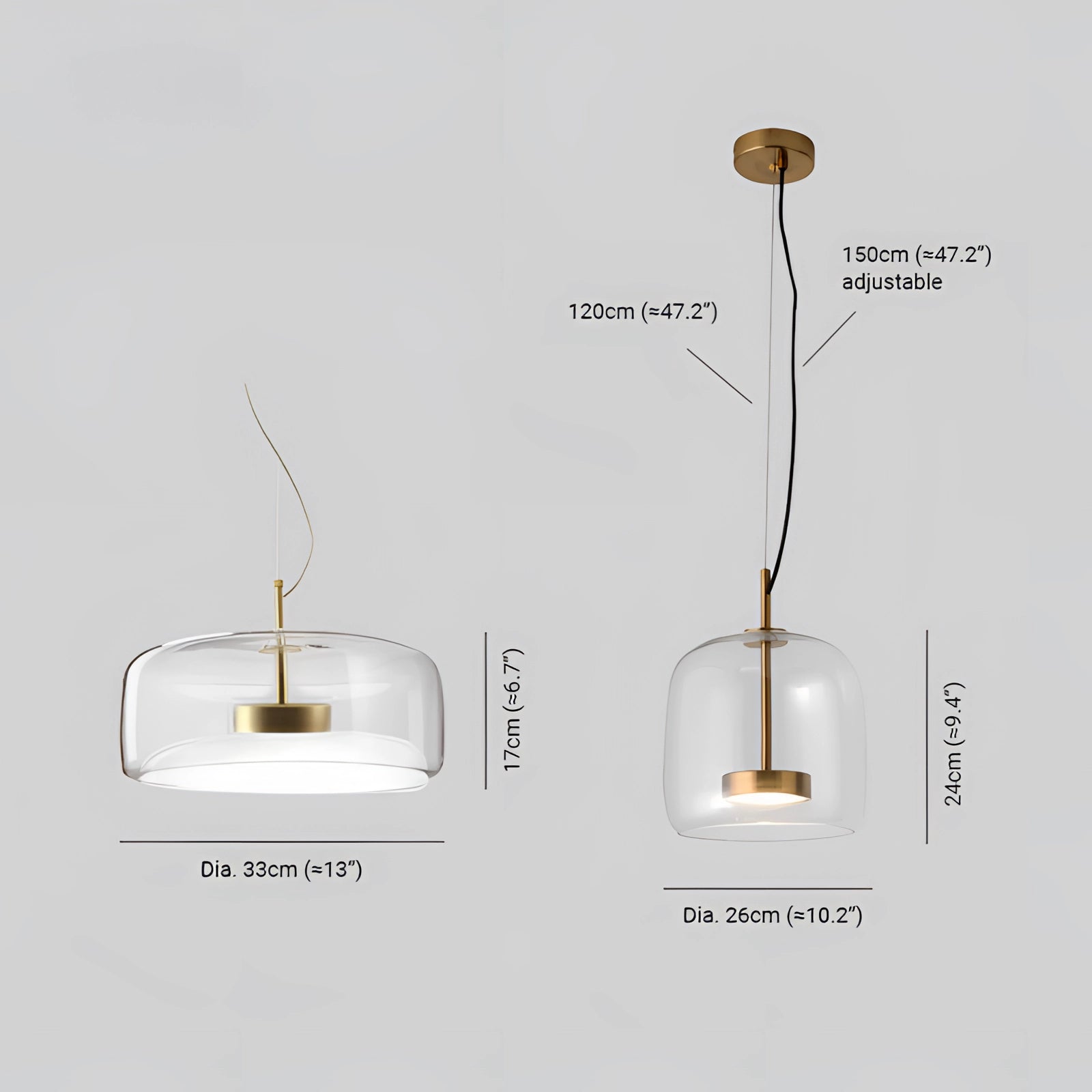 A modern brushed brass pendant light with a glass shade, designed for kitchens and dining areas, featuring a sleek rectangular shape and elegant circular elements.