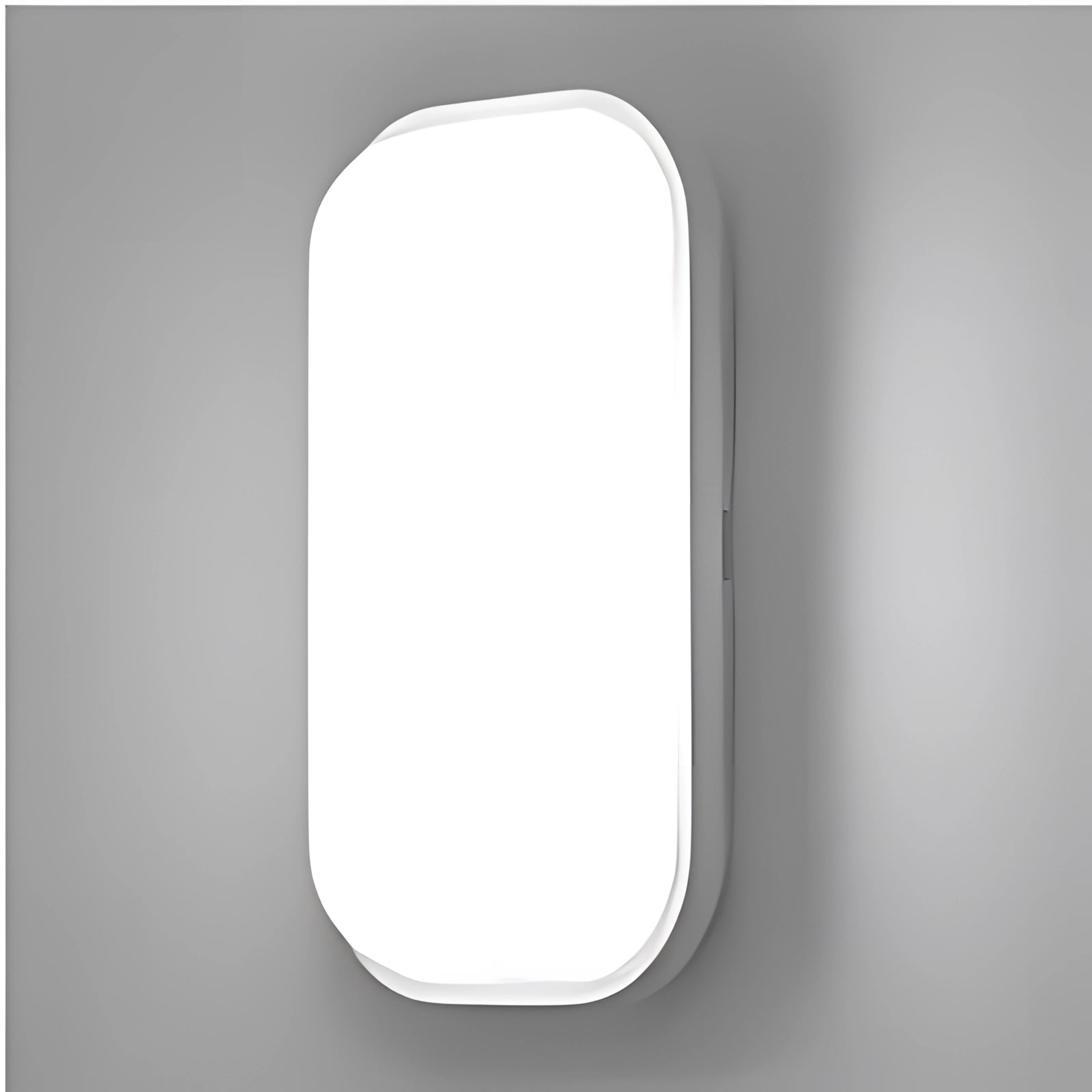 Modern circular wall light fixture with a minimalist and futuristic design, featuring a rectangular shape and cold white illumination, suitable for home lighting.