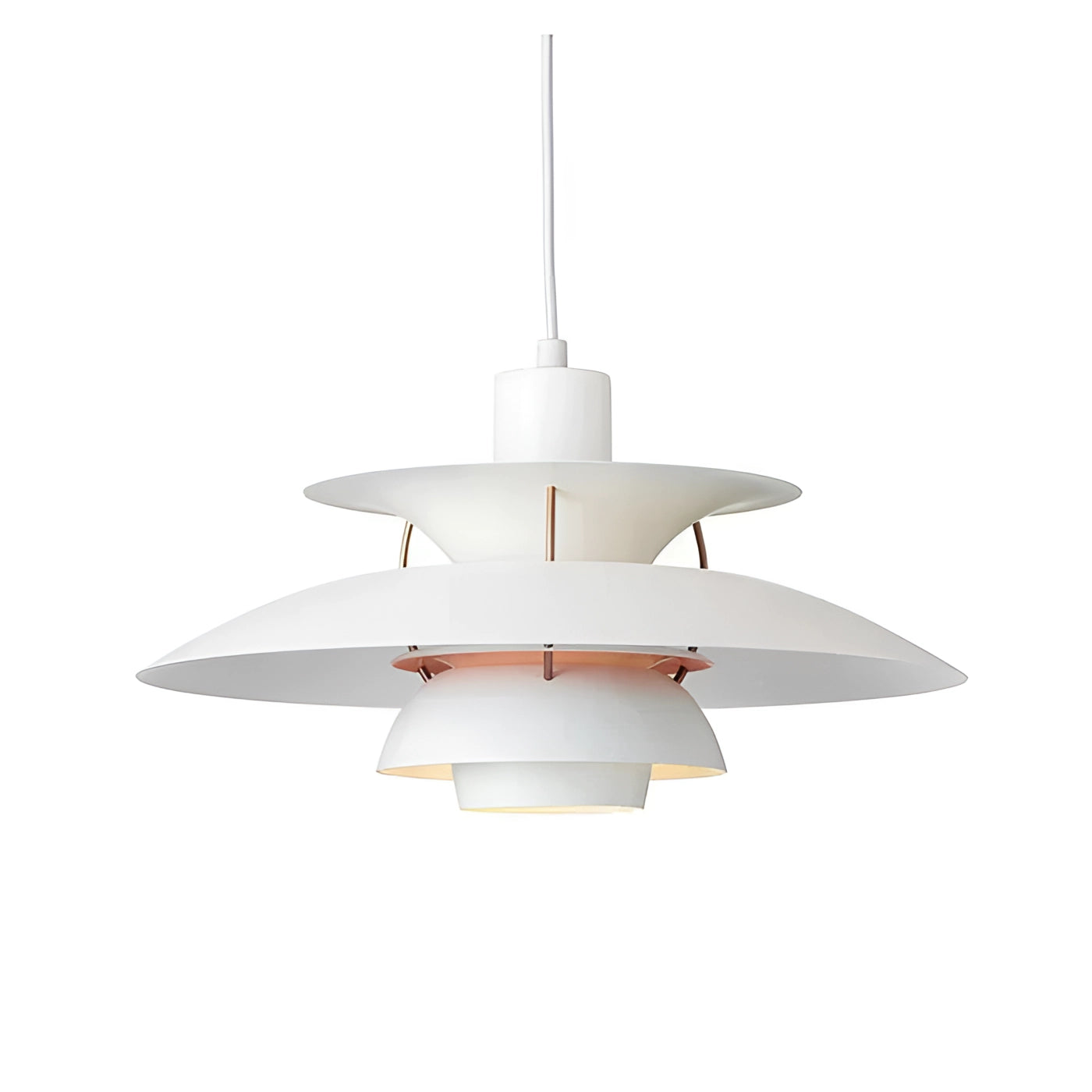 Modern Scandinavian multi-tiered pendant lighting in white and pink with a diameter of 50 cm, featuring a warm white light, designed with an artistic touch and suitable for ceilings, combining functionality with fashion-forward design.