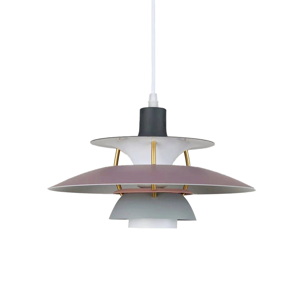 Modern grayscale pendant lighting with a multi-tiered Scandinavian design, featuring a Dia50CM size and warm white light. The fixture is symmetrically balanced with a combination of wood and metal elements, hanging from the ceiling.