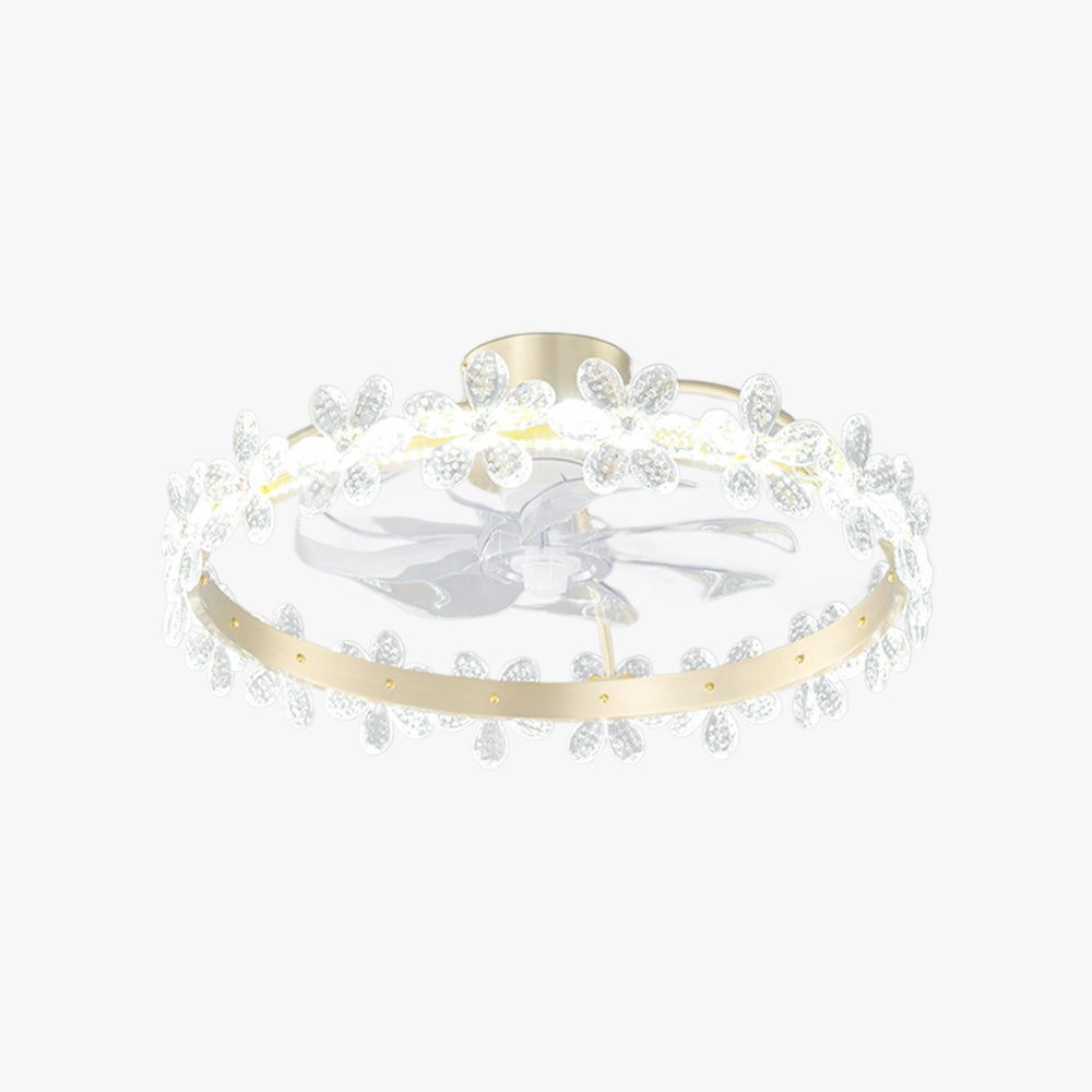 Modern Crystal LED Floral Ceiling Fan with Light Kit featuring a sleek, circular design and crystal accents.