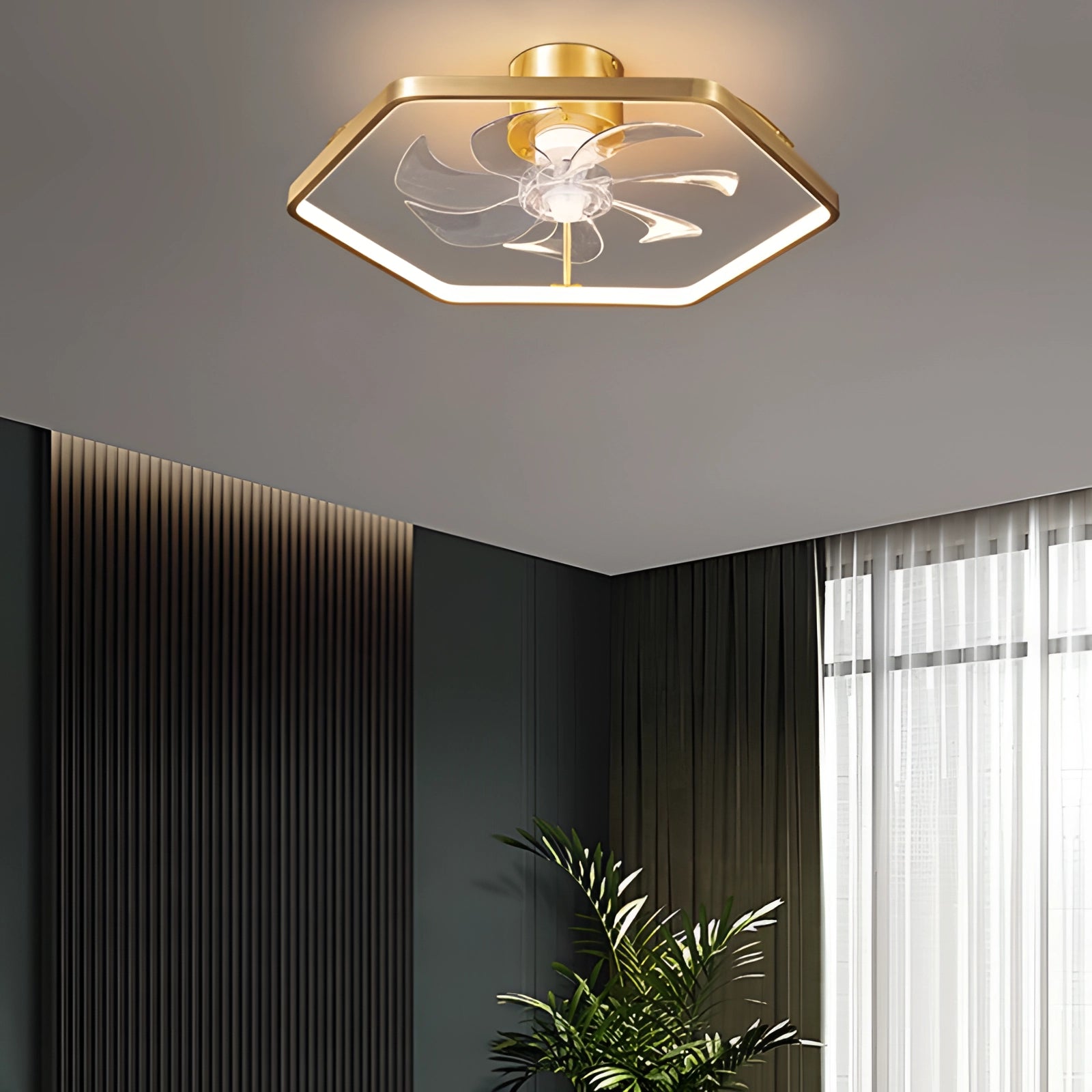 Modern Crystal LED Floral Ceiling Fan with Light Kit featuring a contemporary design with floral accents, wooden blades, and integrated lighting, creating a stylish and functional addition to interior spaces.