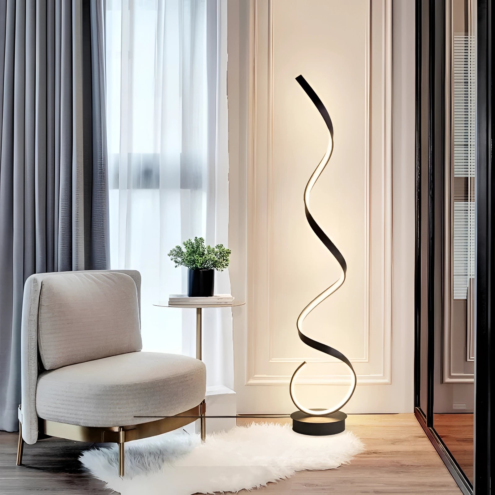 Modern Curved LED Floor Lamp - Spiral Wave Design Light