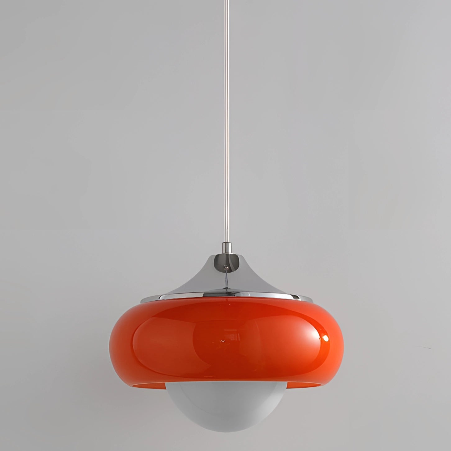 Modern dual color pendant lamp in Scandinavian mid-century style, featuring a sleek design with a carmine and composite material finish, suitable as a ceiling fixture in home interiors.