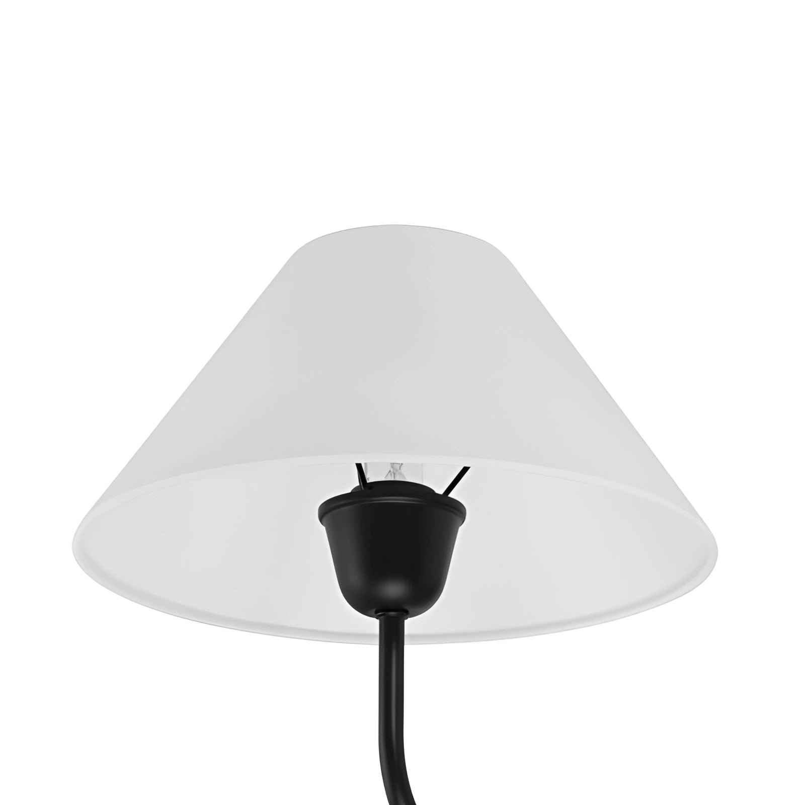 Modern dual lamp black LED chandelier with double cone pendant light design hanging from the ceiling.