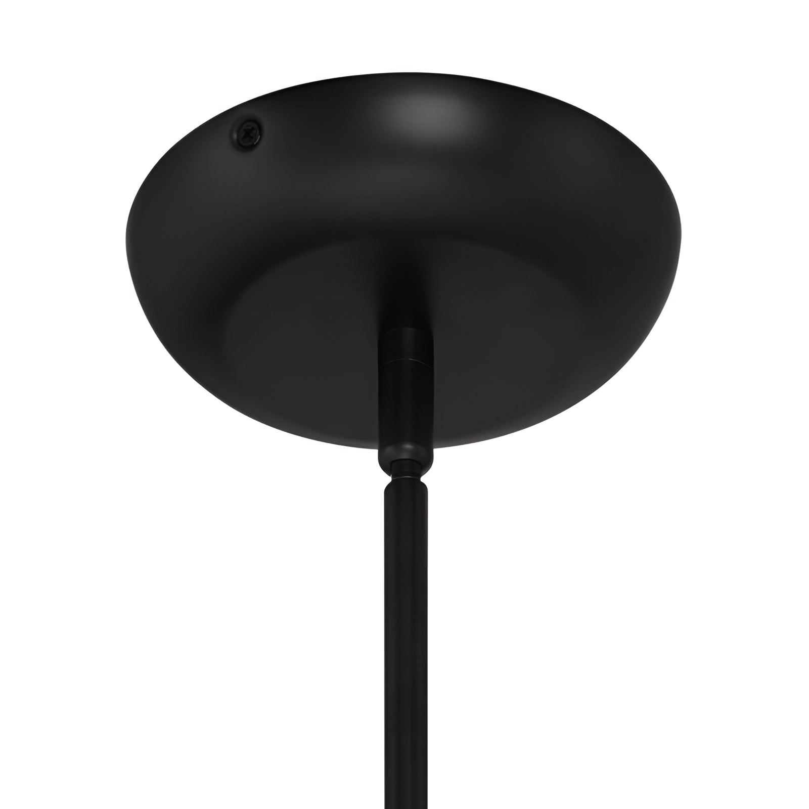 Modern black LED chandelier with dual cone design, suspended above, featuring a sleek and minimalist aesthetic against a neutral background.
