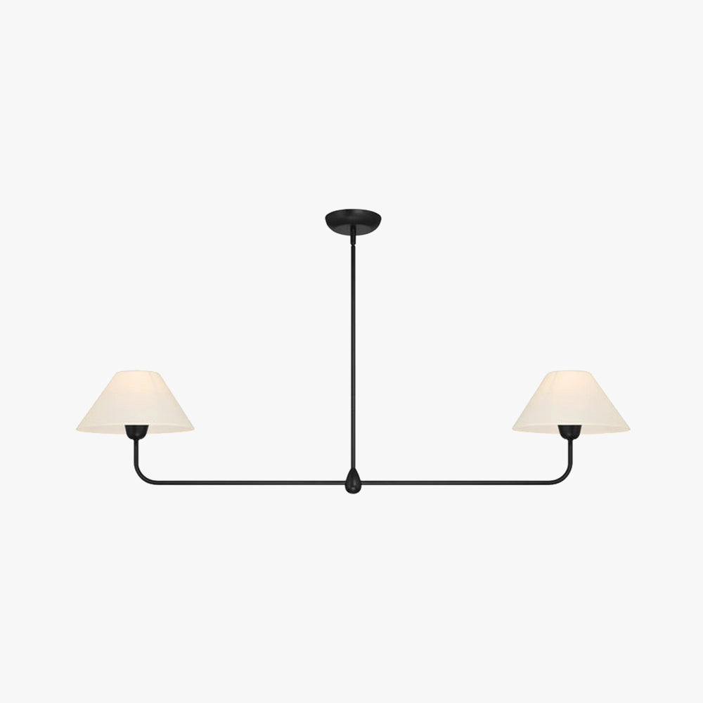 Modern black LED chandelier featuring a sleek dual cone pendant design, suspended from the ceiling with a sophisticated and minimalistic style.