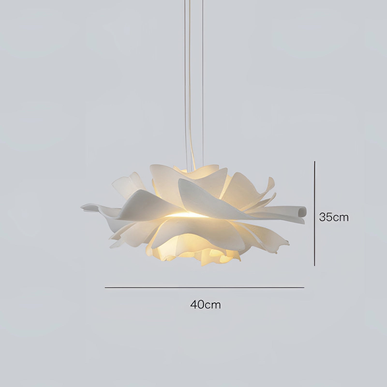 Modern flower-shaped pendant light hanging from the ceiling, designed as a floral chandelier with intricate and artistic details.