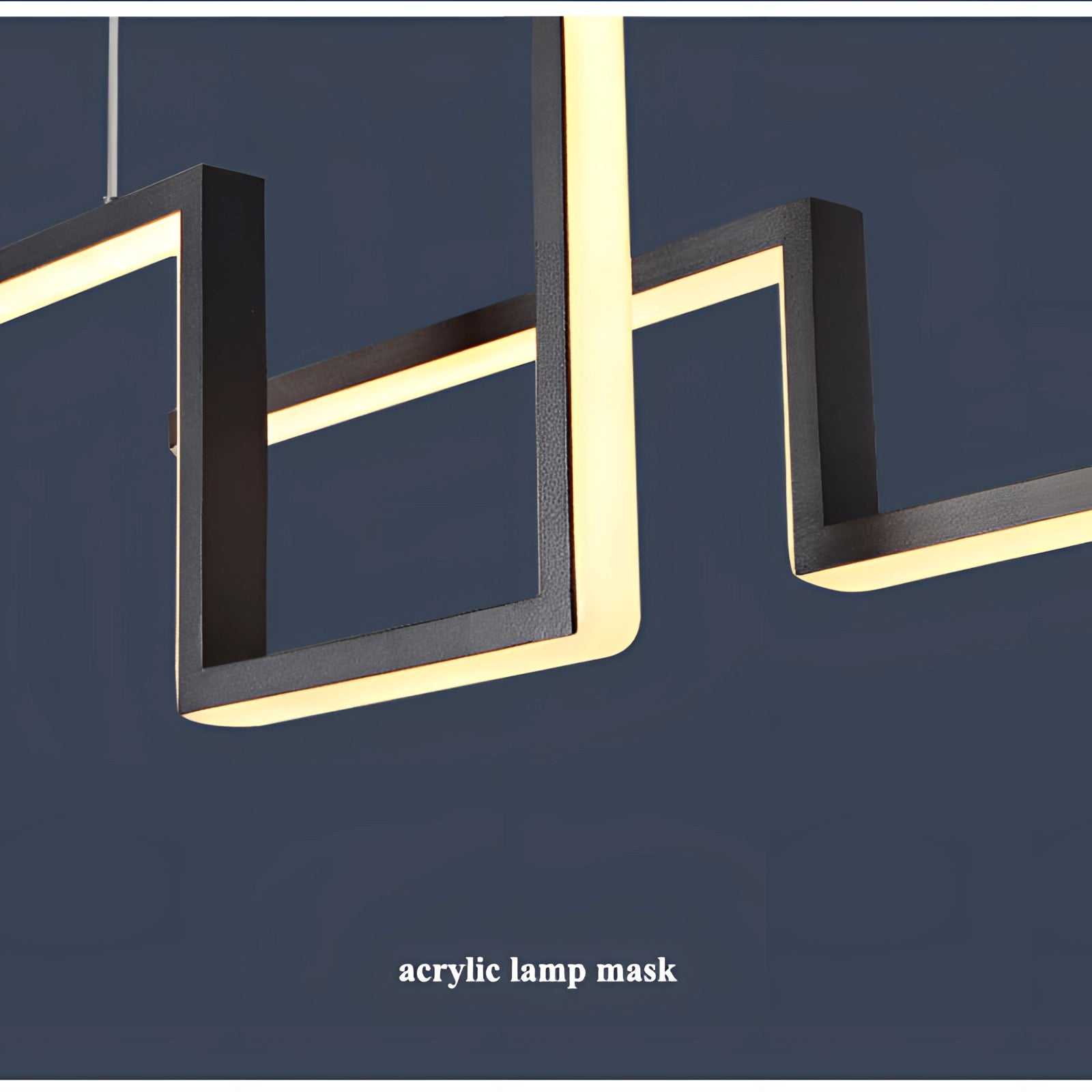 Modern geometric chandelier with luxury LED pendant lights, featuring a sleek design of parallel rectangles and slopes in an electric blue finish.
