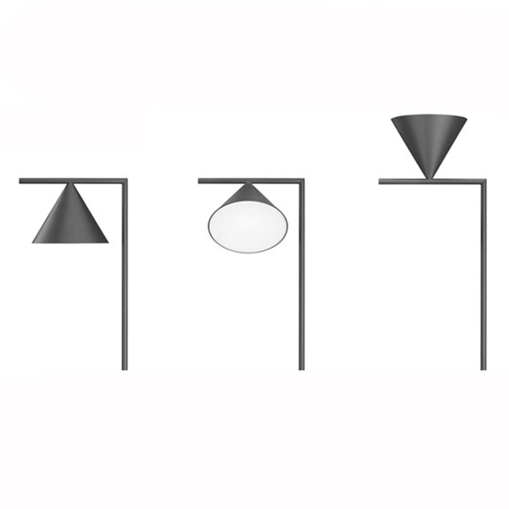 Modern geometric gold floor lamp with minimalist design, featuring a unique pattern of rectangles, triangles, and circles, showcasing symmetry and a touch of electric blue accent.