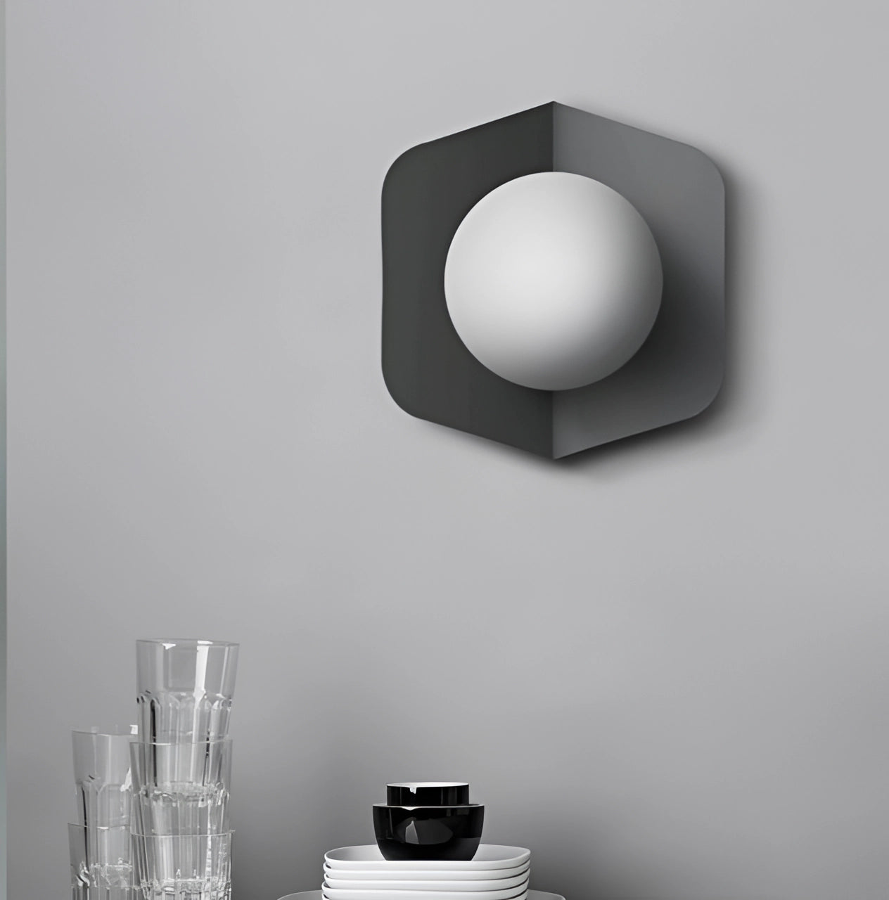 Modern Geometric LED Wall Lamps in multi-color hexagonal fixtures with white and grey light illumination.