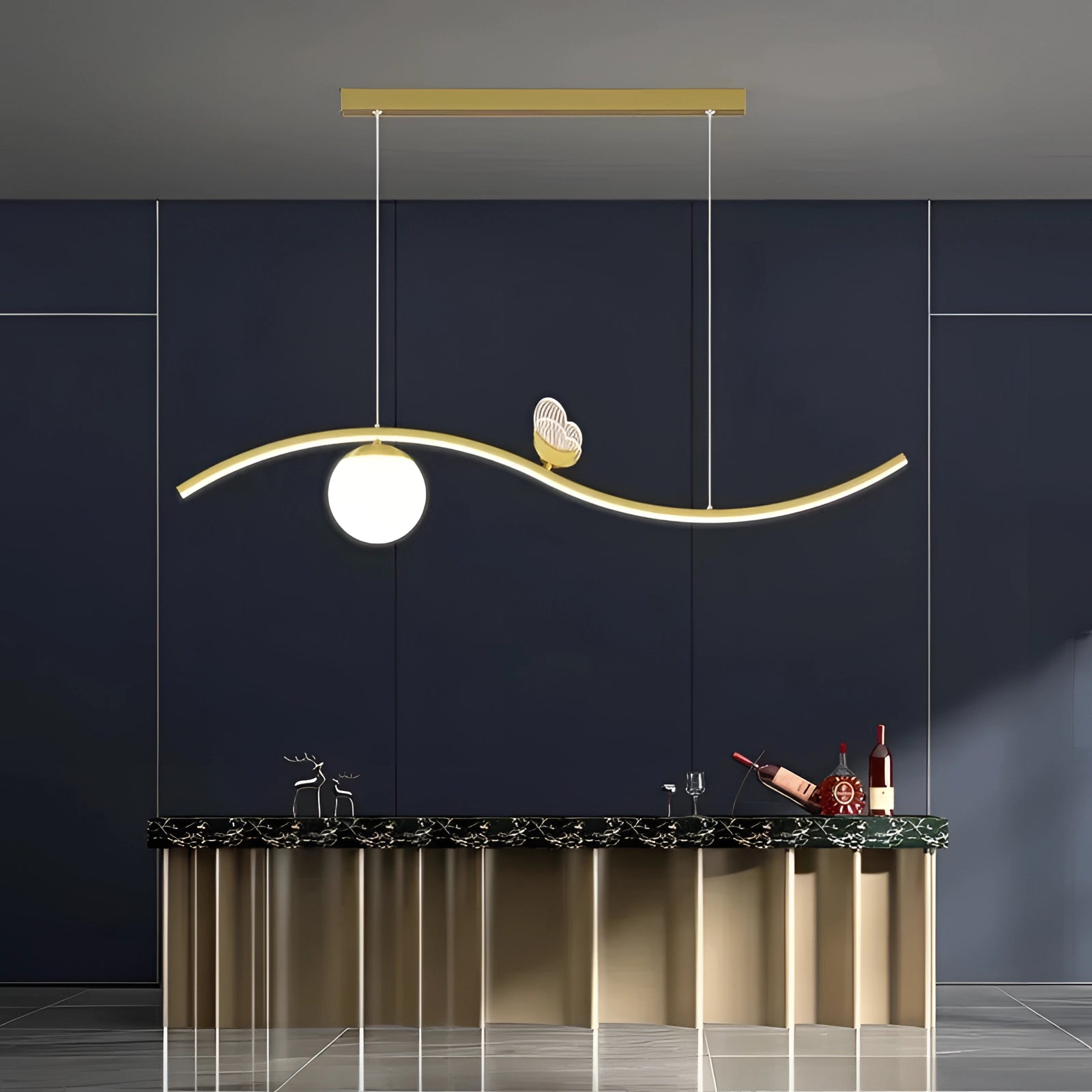 Modern Gold Wave Pendant Light - Luxury Minimalist Kitchen Fixture