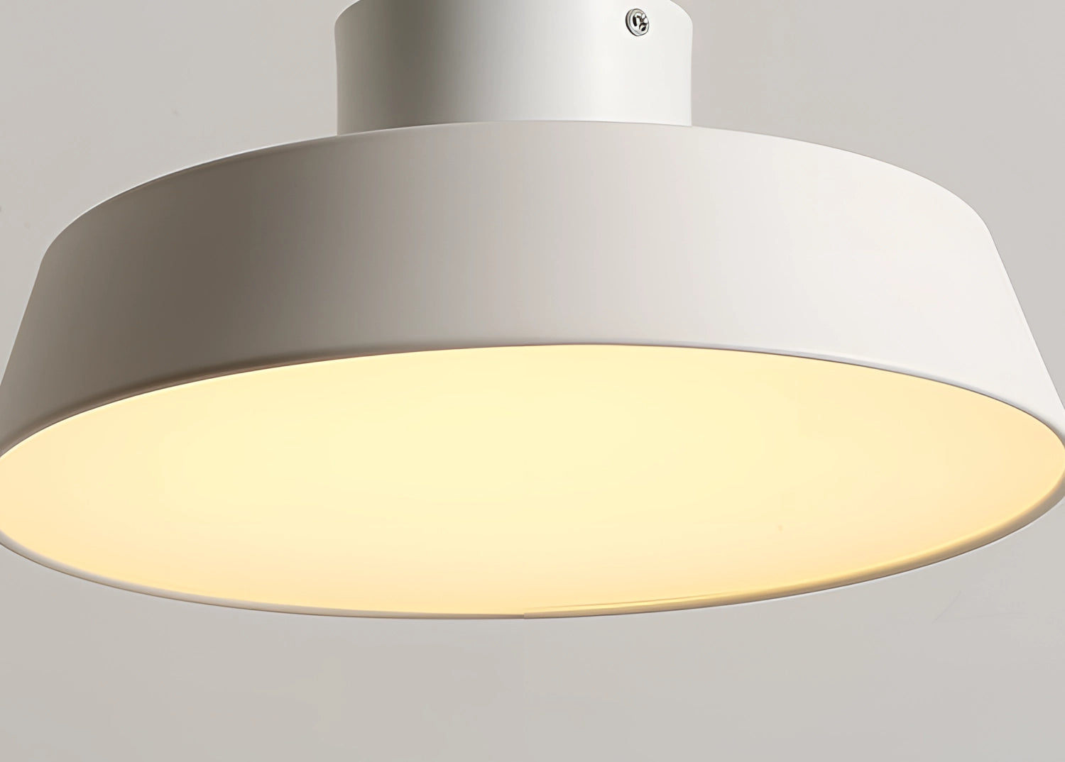 Modern grey LED pendant light with minimalist industrial design, cylindrical shape, and ceiling fixture.