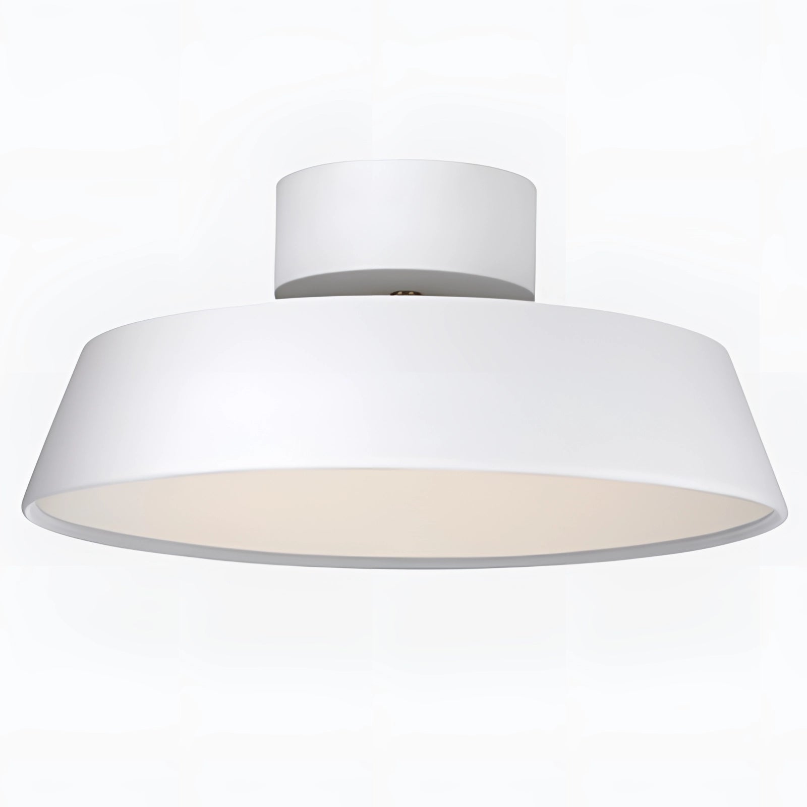 Modern grey LED pendant light with minimalist industrial design, featuring a white cylindrical metal lampshade hanging from the ceiling.