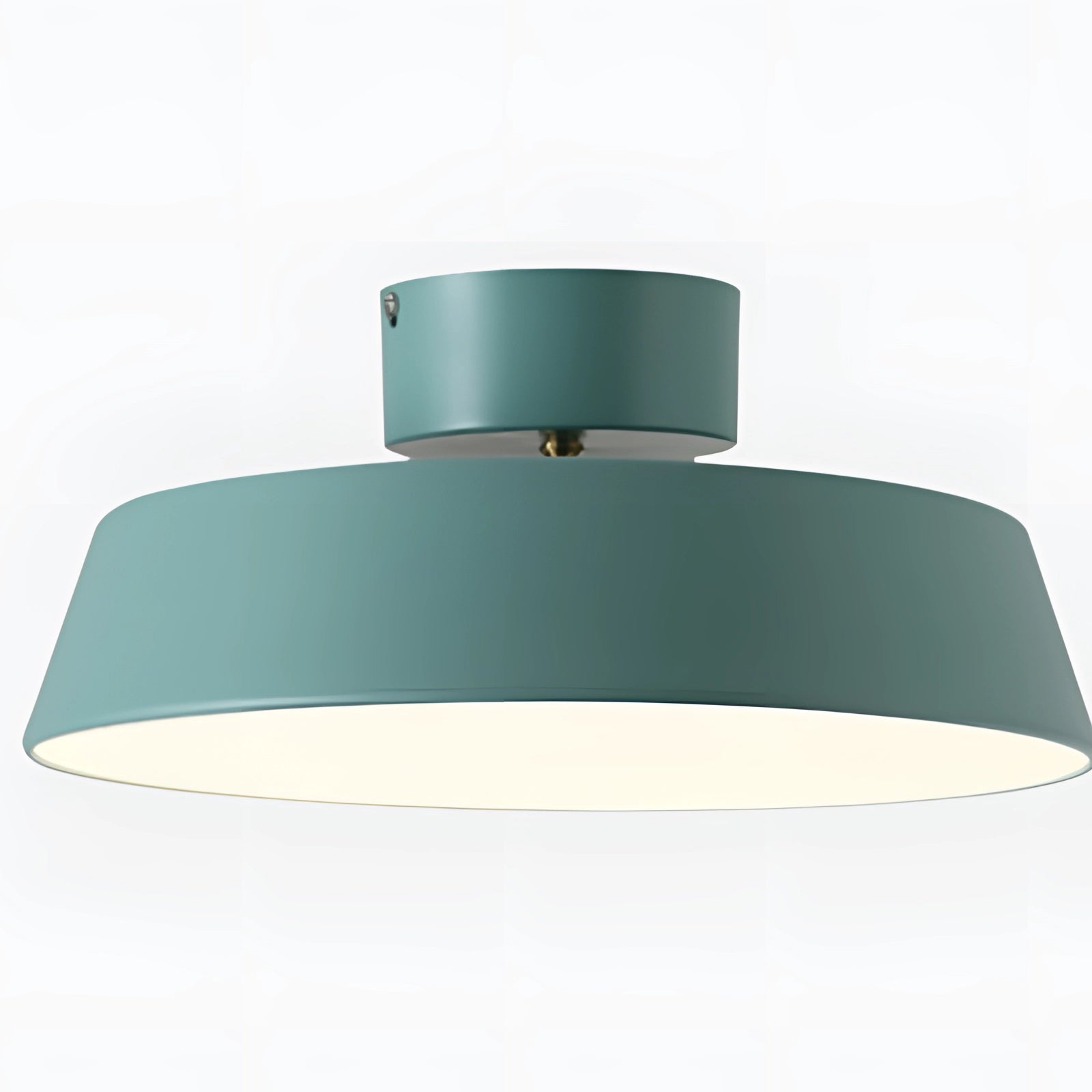 Modern Grey LED Pendant Light in Green - Minimalist Industrial Ceiling Lamp featuring a cylindrical metal light fixture hanging from the ceiling.
