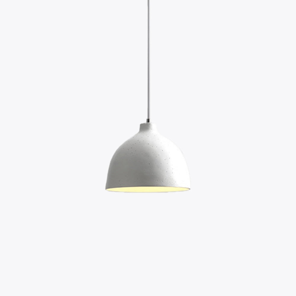 Modern industrial concrete pendant light with a Scandinavian yellow accent, featuring a sleek cone-shaped design, hanging as a ceiling fixture.