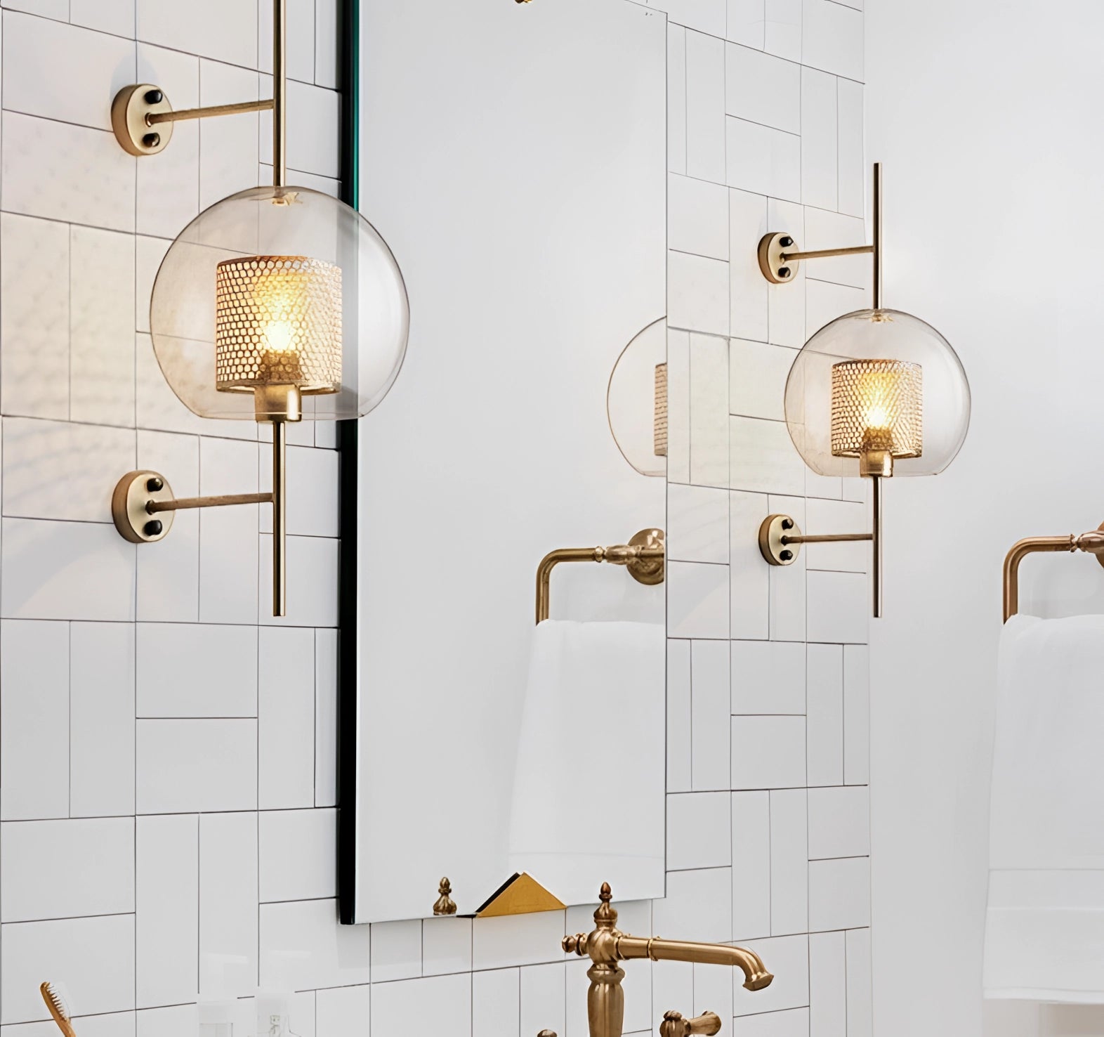 Modern industrial wall-mounted sconce with metal frame and amber glass shade, featuring a rectangular design.