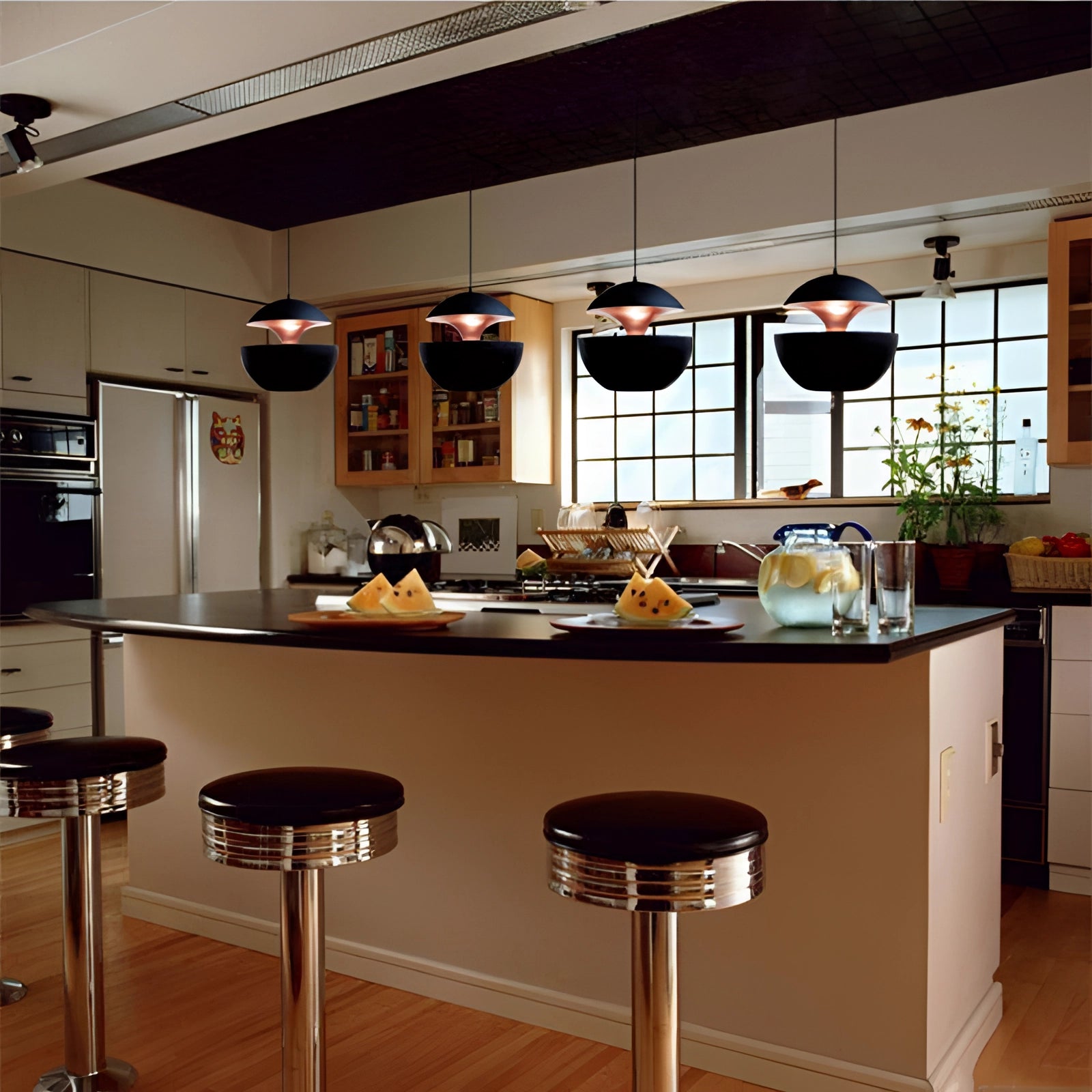Modern Kitchen Island with Bar Stools & Stainless Steel Appliances