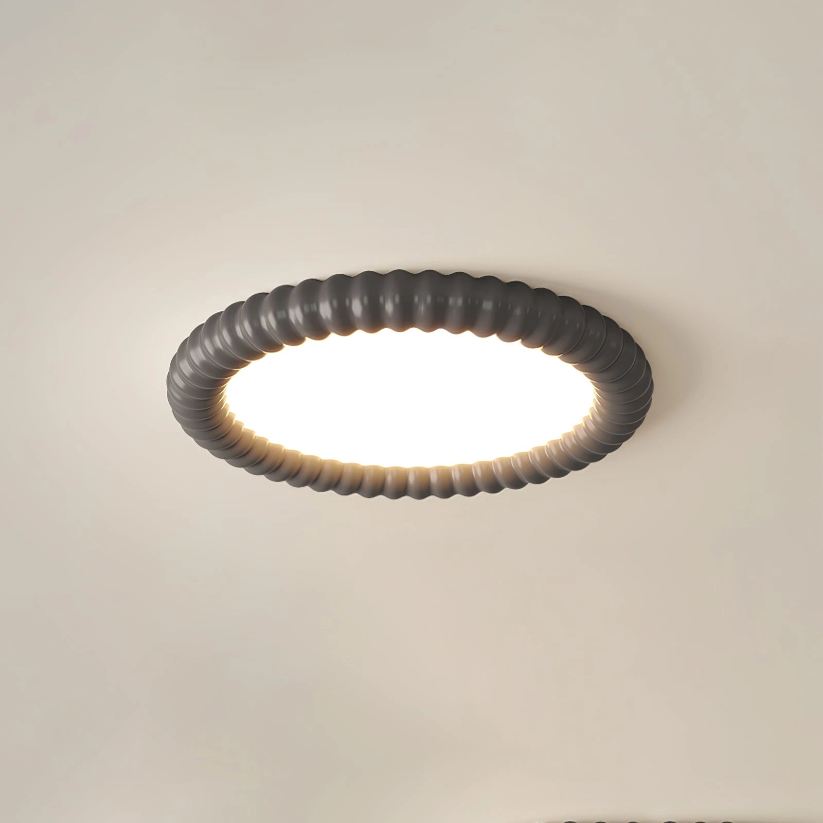 Modern black LED ceiling light fixture with warm dimmable light, easy to install, energy-efficient design.