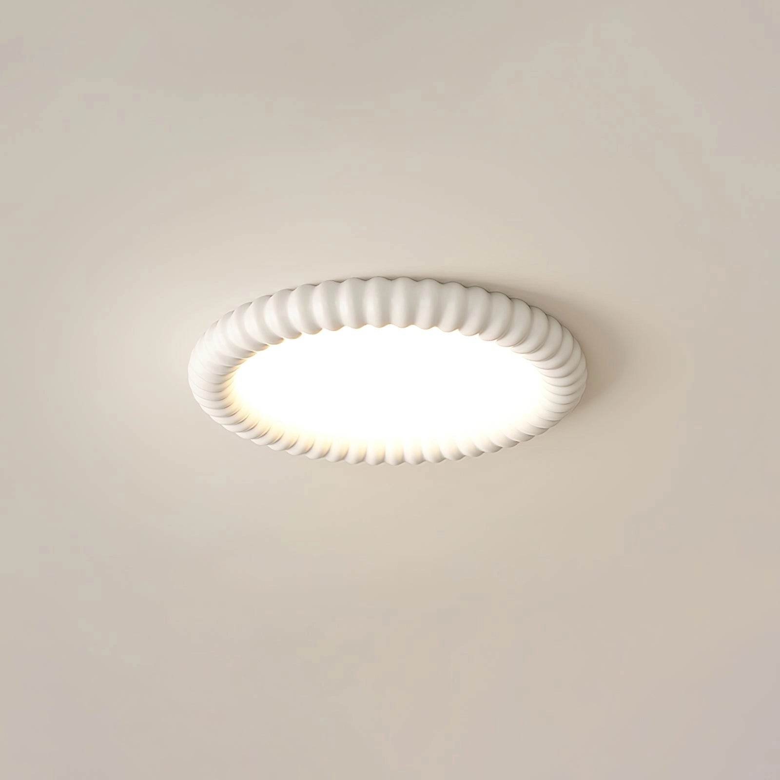Modern white LED ceiling light fixture, dimmable and energy-efficient, with warm light, circular design, and easy-install features.