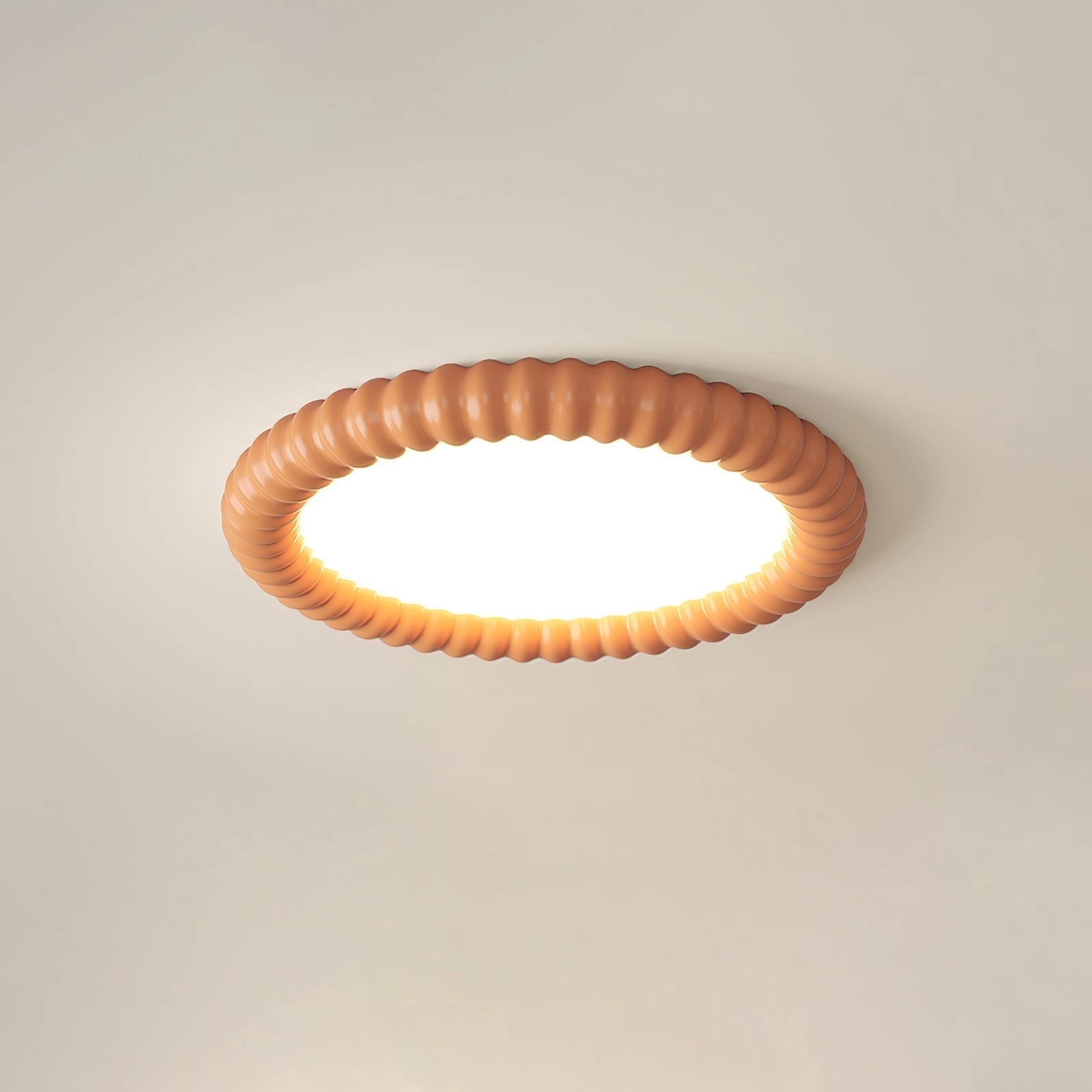 Modern LED ceiling light with a sleek rectangular design, featuring wood accents and oval elements, energy-efficient and dimmable, installed on a ceiling.
