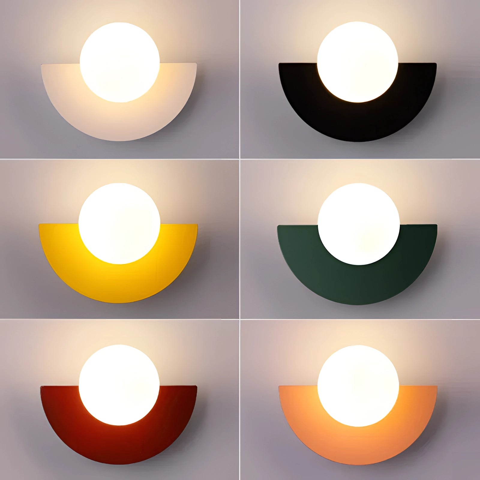 Modern LED half-moon wall light in a minimalist design, featuring a sleek white rectangular shape with a circular accent, ideal for brightening up a living room during the daytime.