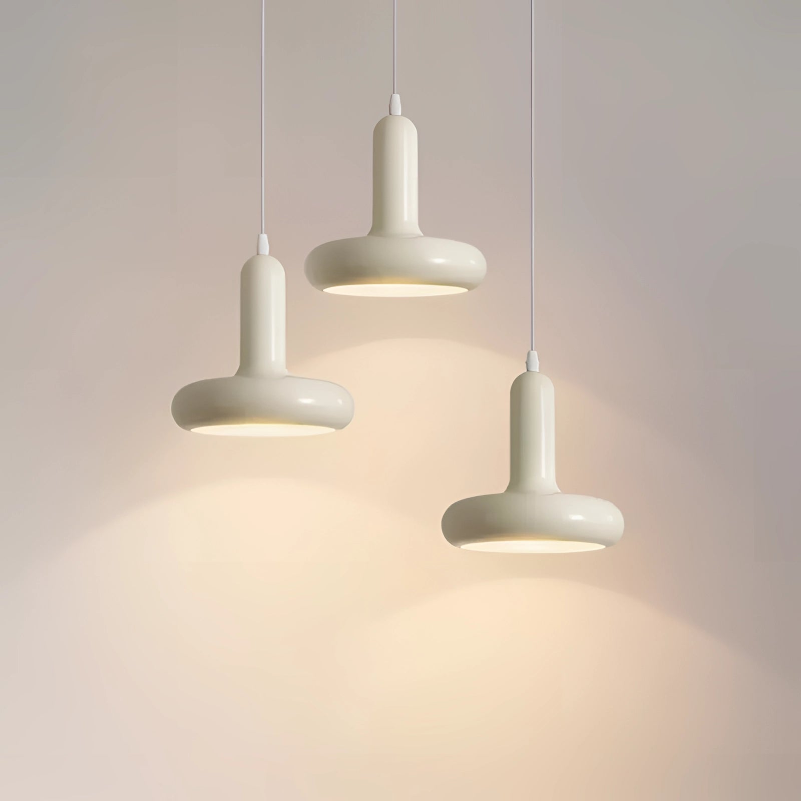 Modern LED pendant light with a Scandinavian minimalist design, featuring a wooden element and circular shape, hanging from the ceiling as a stylish and functional ceiling fixture in a kitchen or dining room setting.