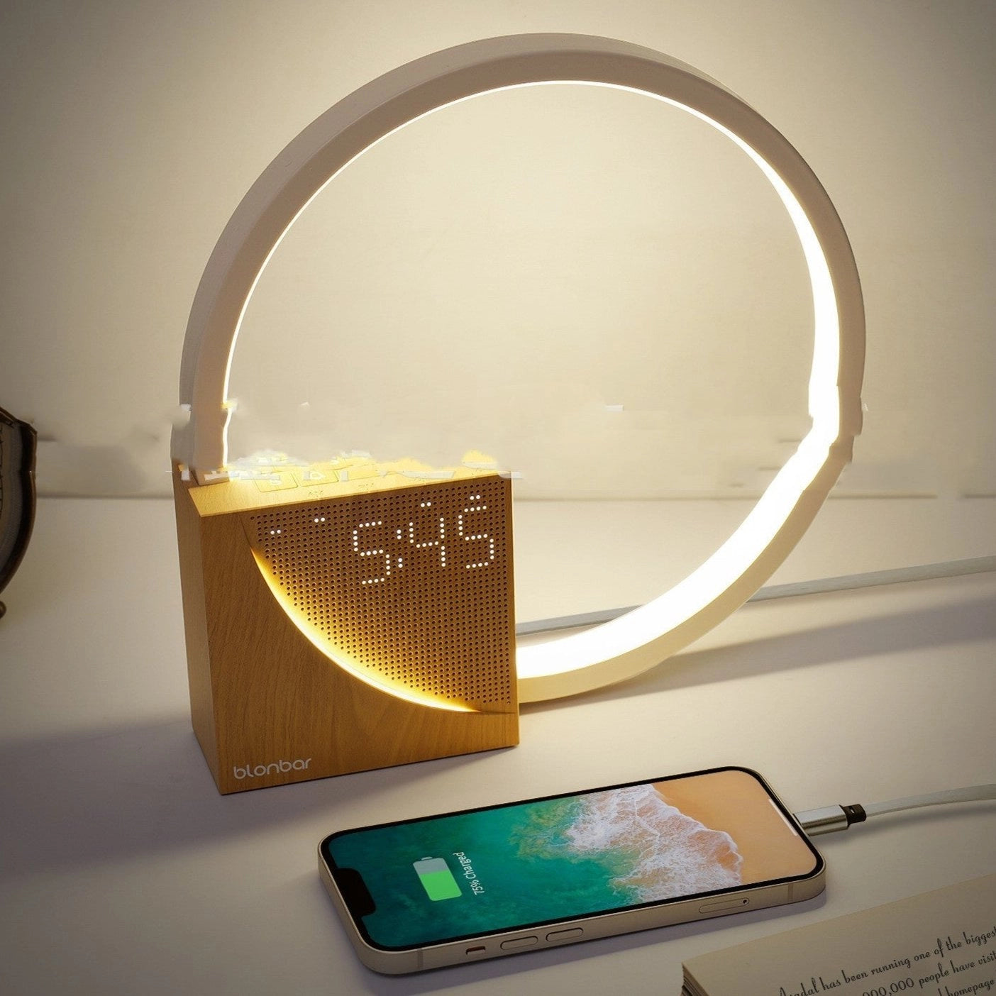 Modern LED Ring Desk Lamp with Digital Clock