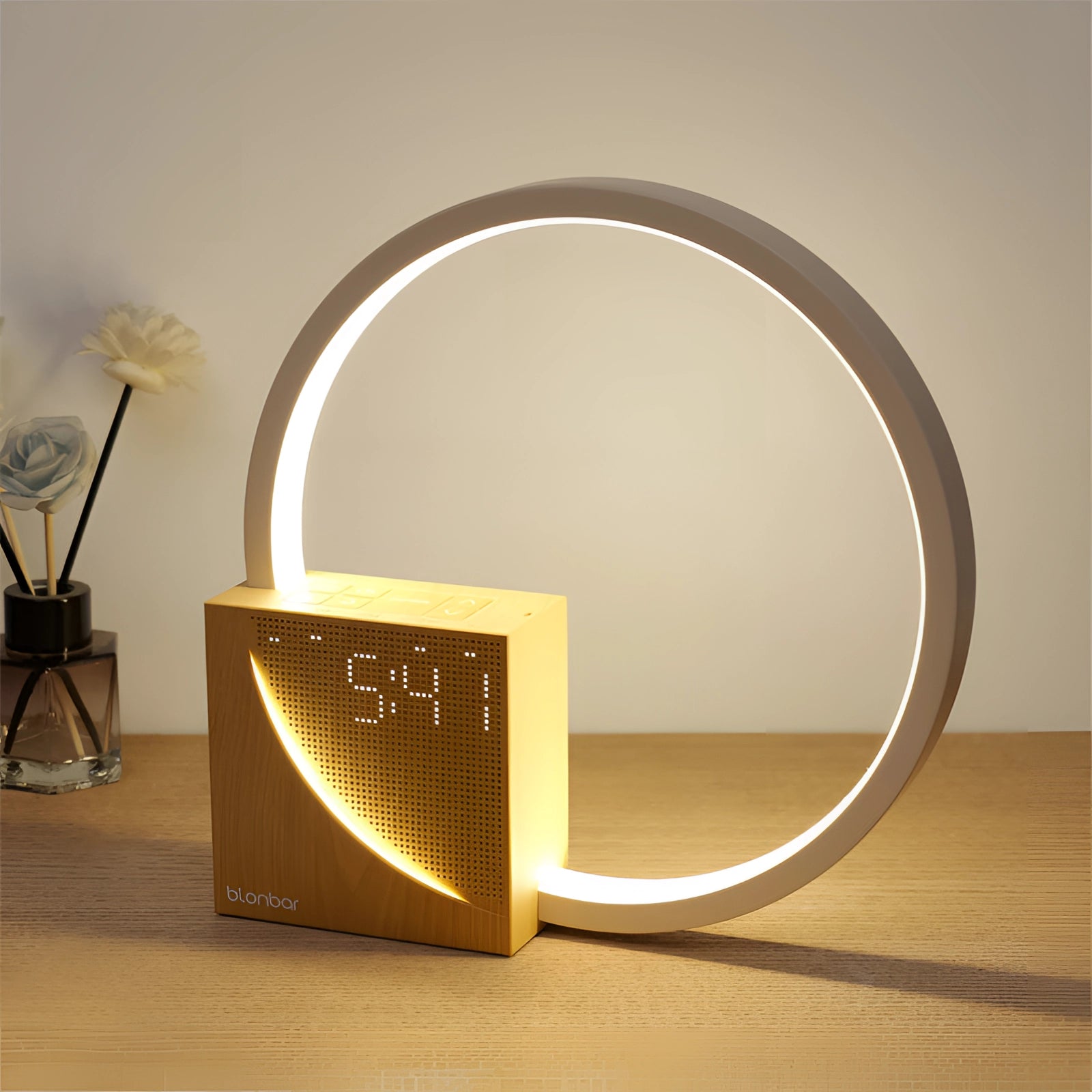 Modern LED Ring Desk Lamp with Digital Clock