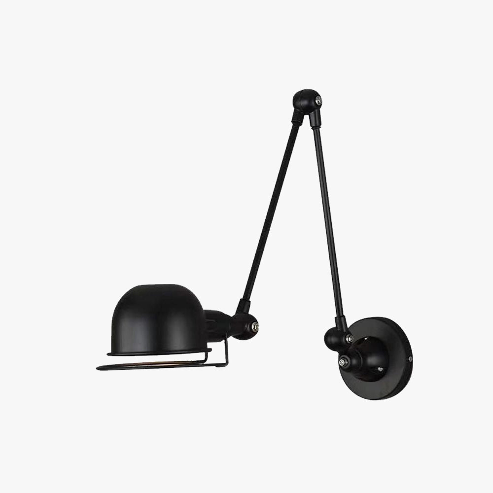 Modern matte black swing arm wall lamp with an adjustable industrial sconce design, featuring a sleek and minimalist aesthetic suitable for various interior settings.