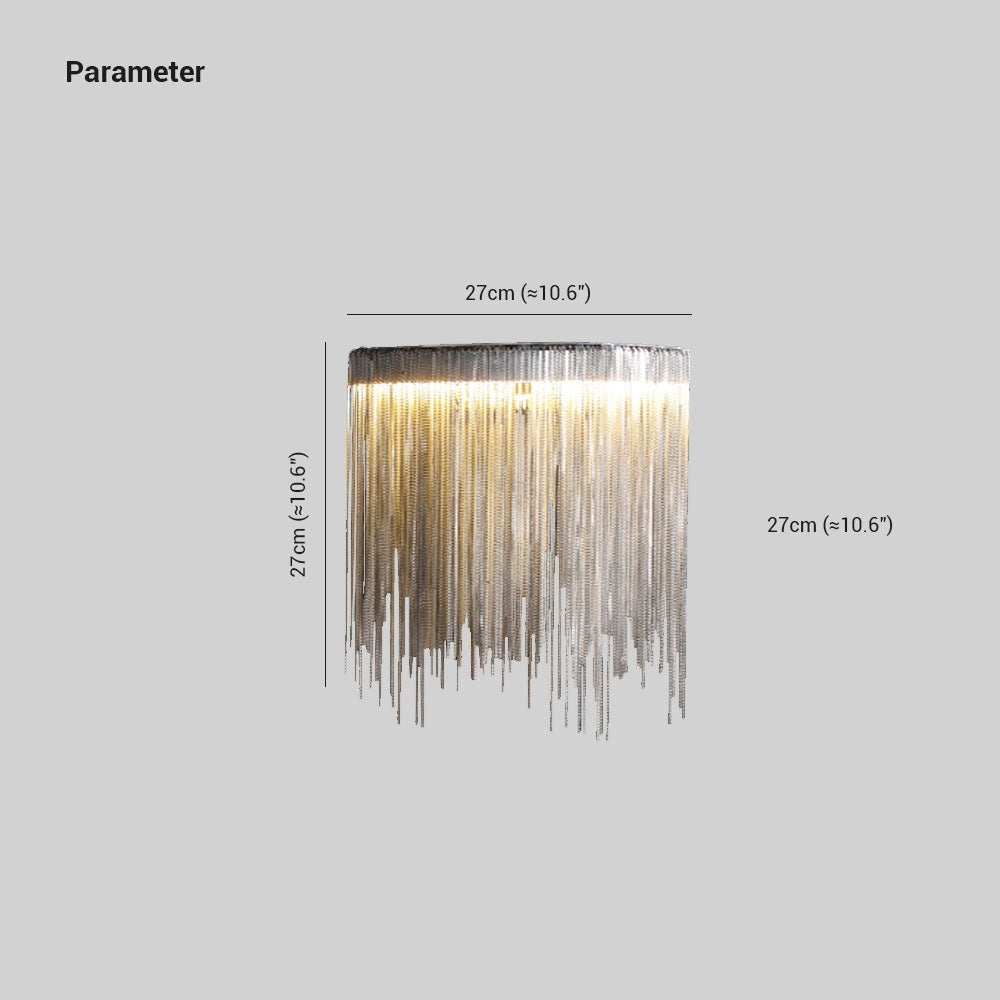 Modern metallic fringe chandelier hanging from the ceiling, featuring luxurious contemporary design elements with metallic finishes and detailed craftsmanship.