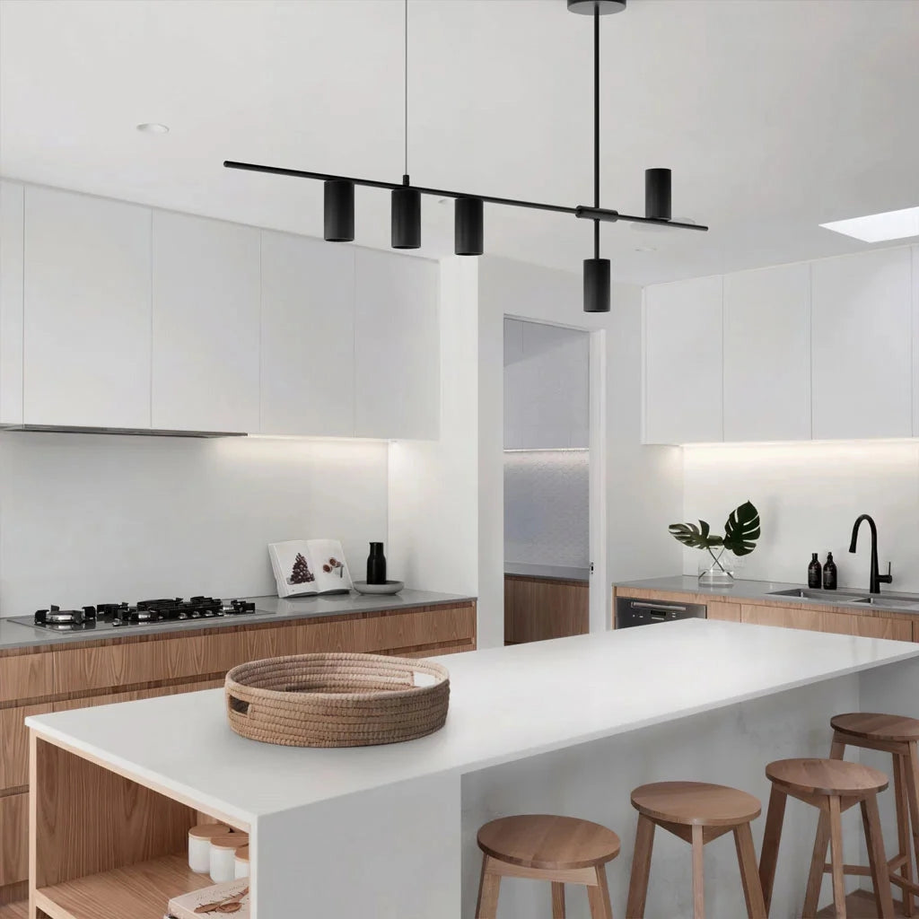 Modern Minimalist Kitchen: White, Wood Accents, Spacious Island