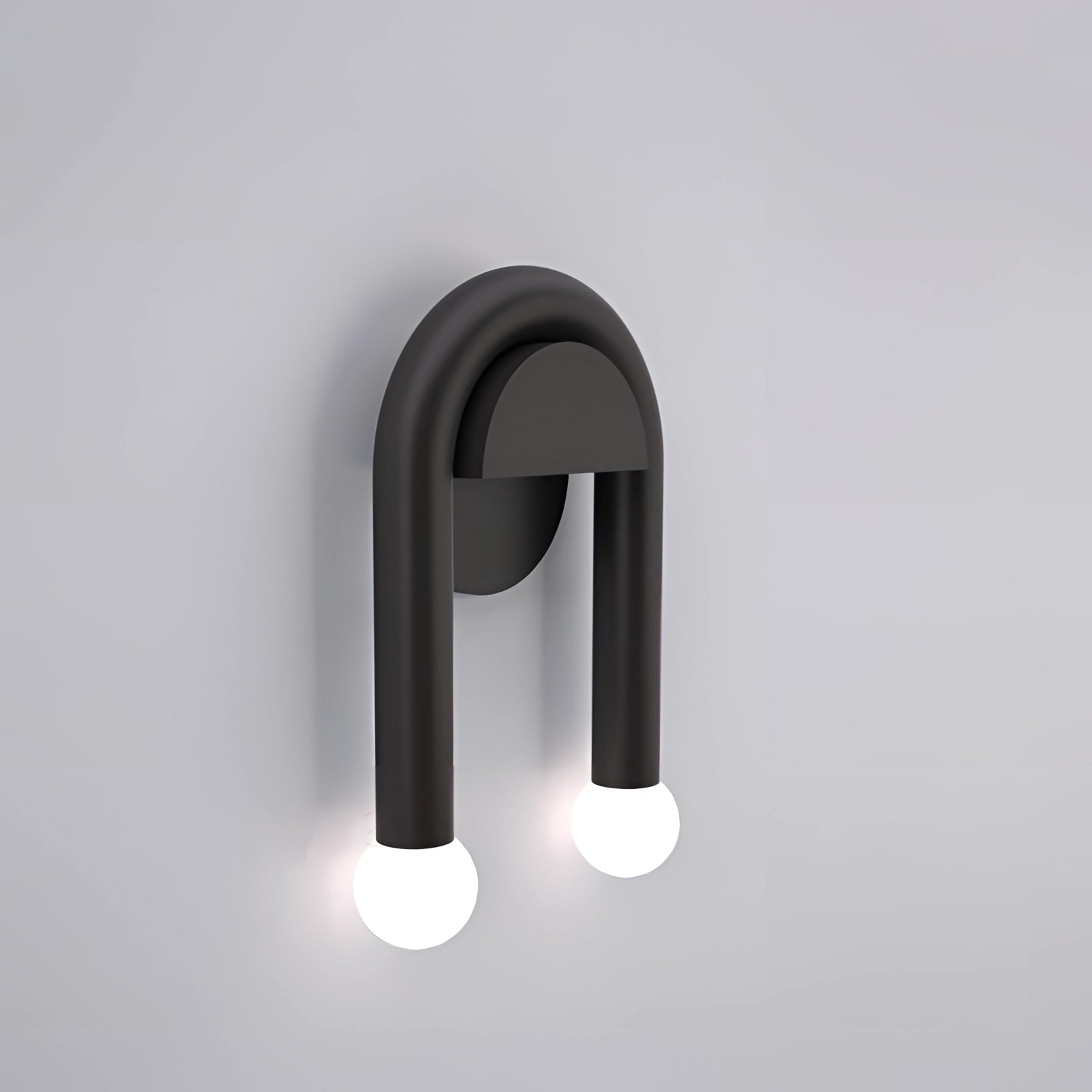 Modern Minimalist LED Dual Wall Lamp in Black Matte finish, energy-efficient with a sleek metal design and circular lighting elements.