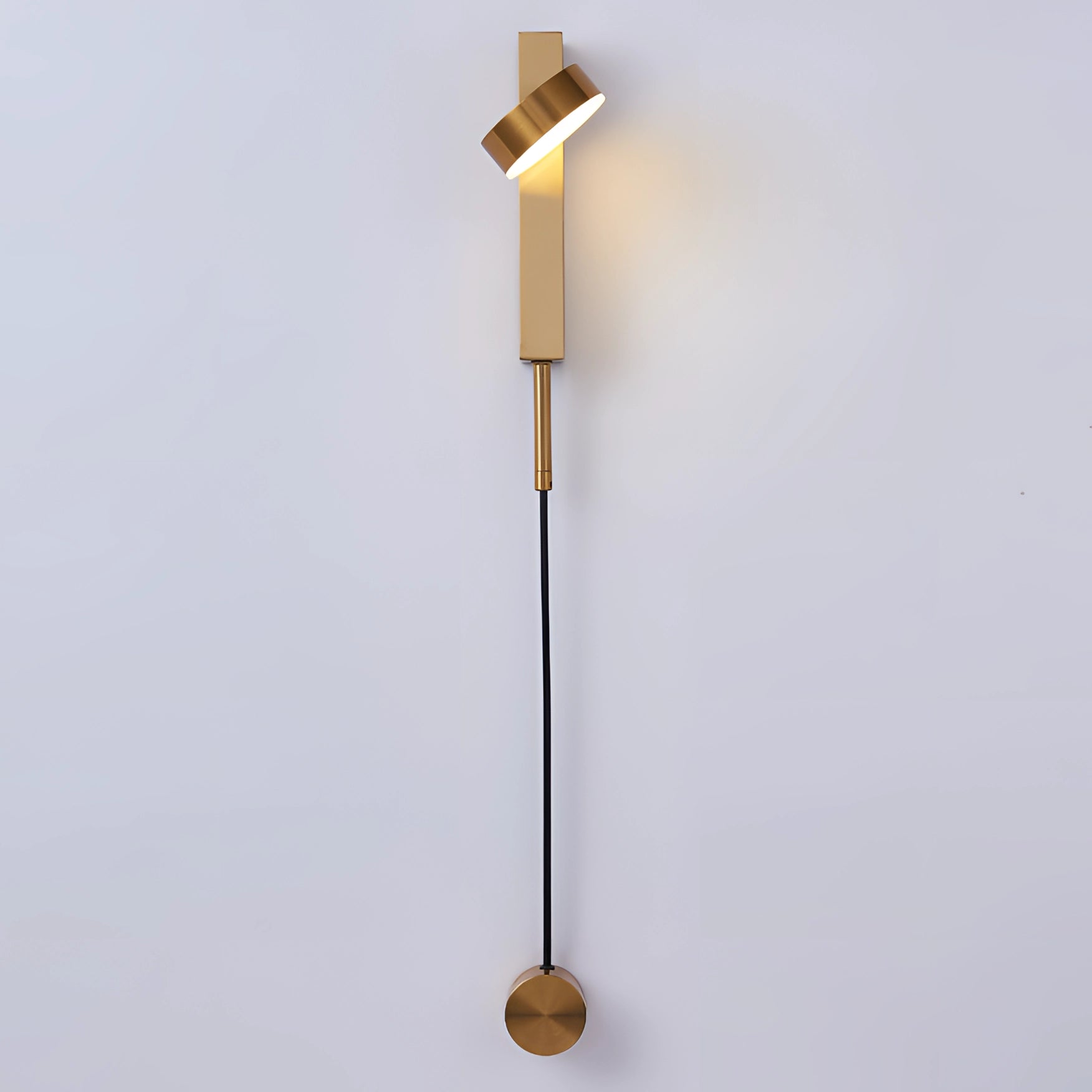 Modern minimalist LED wall sconce with a rectangular wooden and metal design, featuring an adjustable fixture ideal for bedroom lighting.