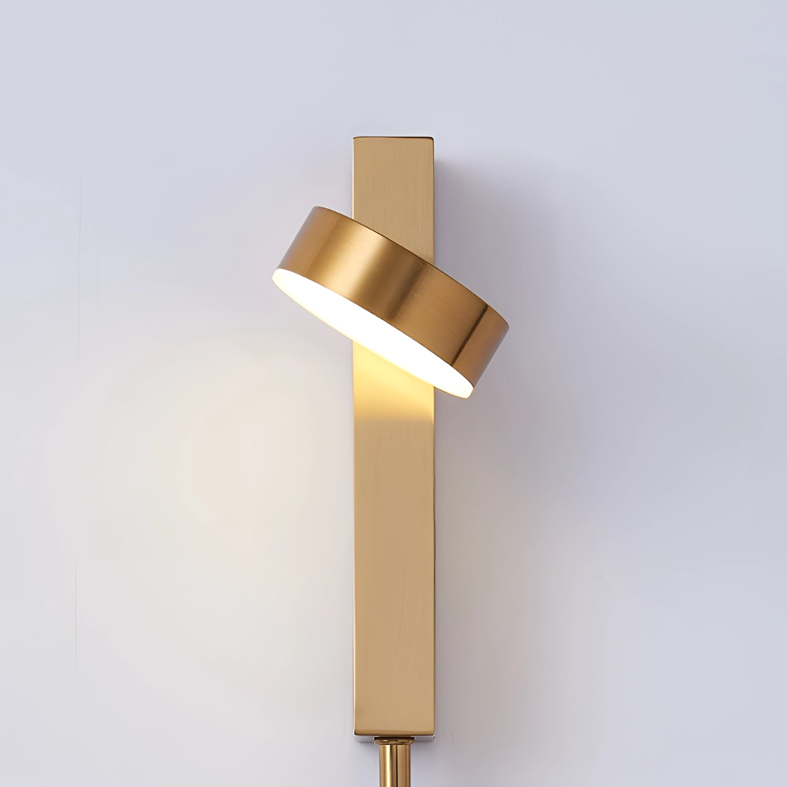 Modern minimalist LED wall sconce with an adjustable wooden backing, featuring a rectangular design and metal components, suitable for bedroom lighting.