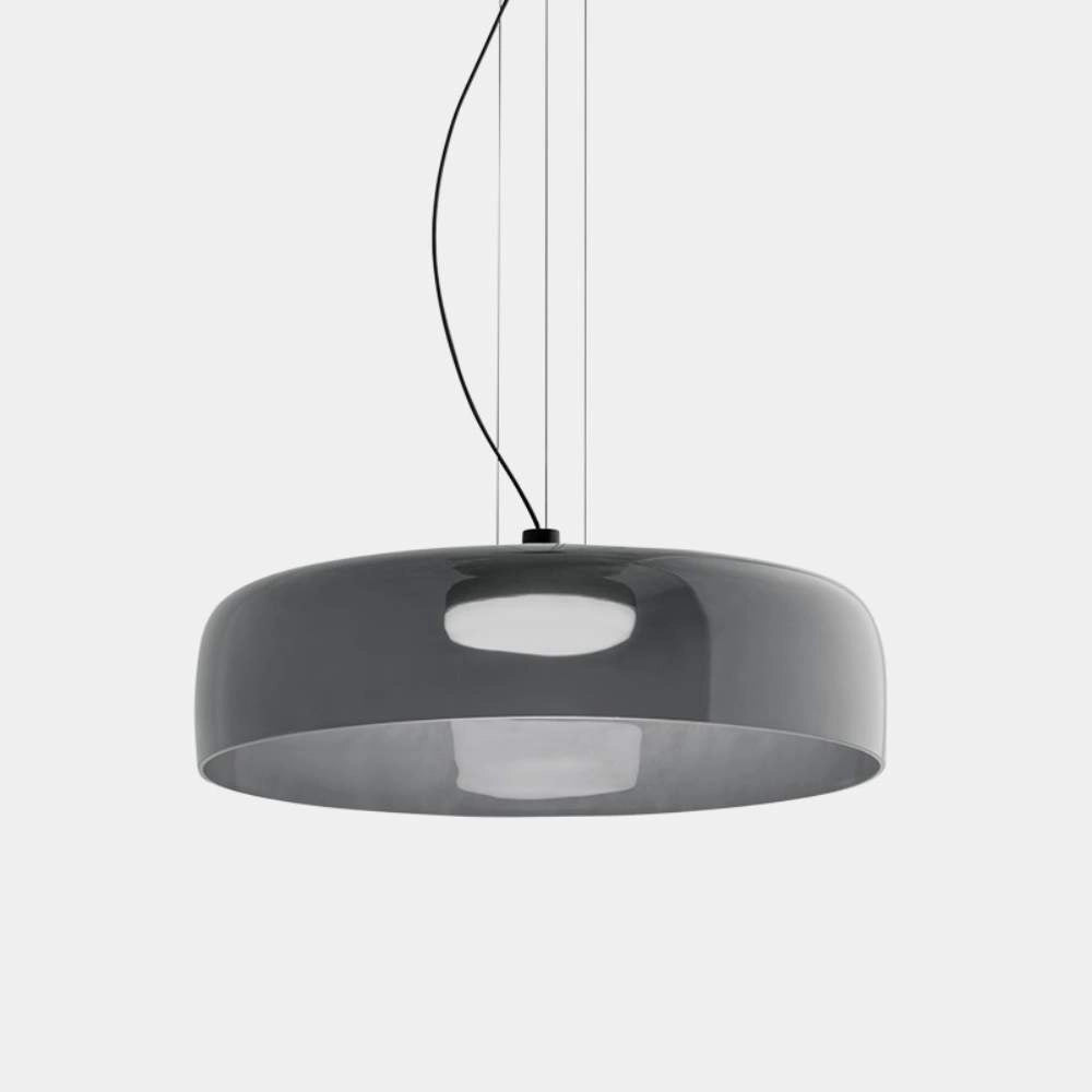 Modern multi-colored glass pendant light with a gray finish, one level, and dimensions of D42*H11cm, hanging as a contemporary designer lamp from the ceiling.