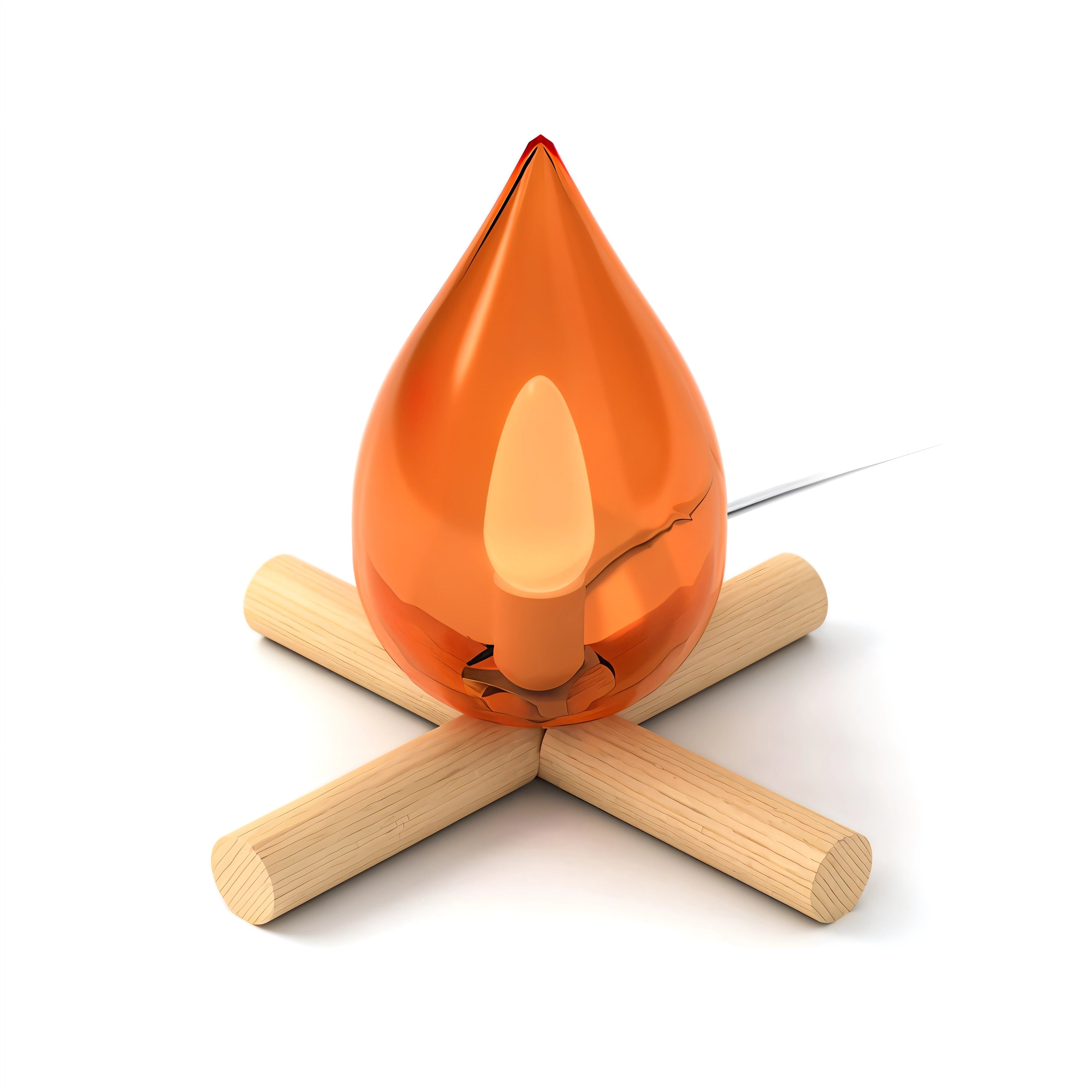 Modern orange glass flame lamp with an artistic design, featuring a vibrant orange hue and sleek curves, measuring 32 x 29 cm. The lamp is elegantly designed to enhance any tabletop setting with its unique flame-like appearance.