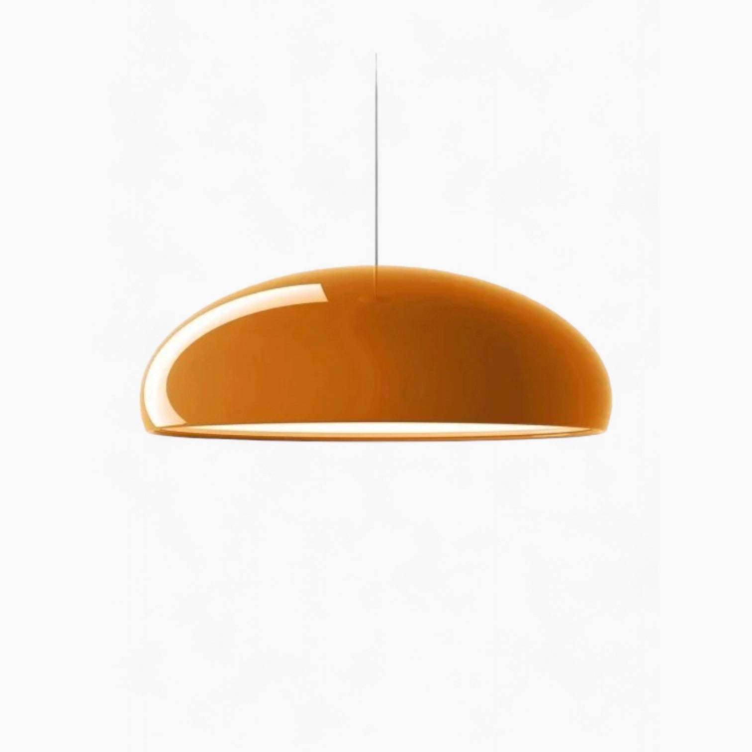 Modern orange pendant light with a sleek design, featuring a circular shape and measuring 60×20cm, suspended from the ceiling.