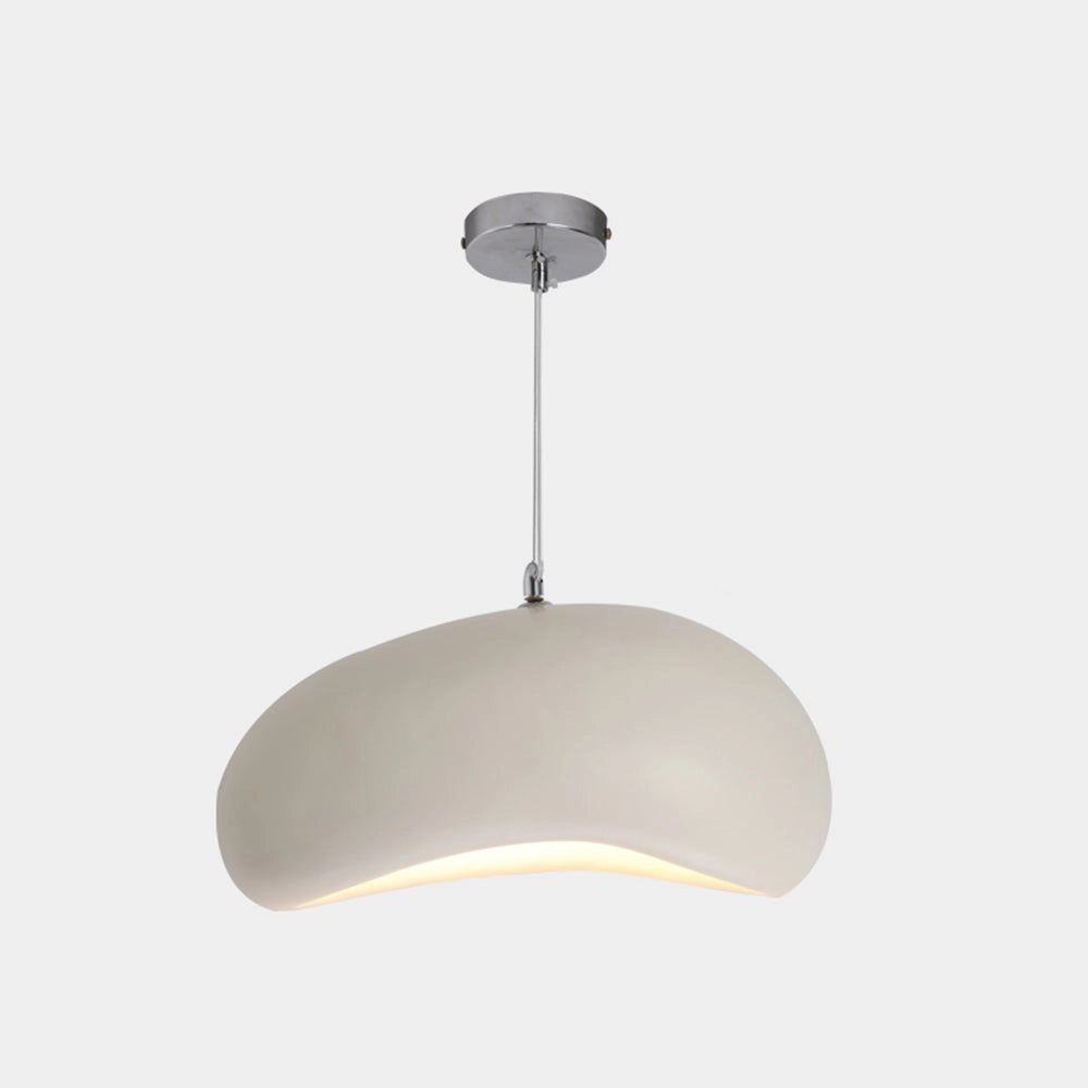 Modern oversized white pendant light with a minimalist design, featuring a circular metal lampshade, suitable for dining areas as a ceiling fixture.