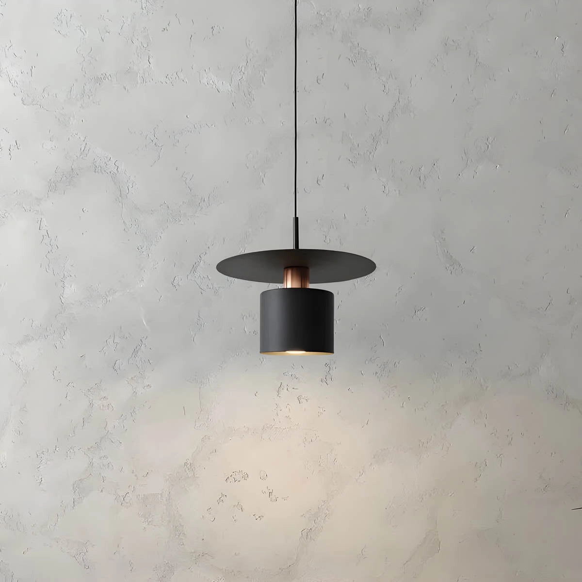 Black Scandinavian minimalist ceiling lamp with a 30 cm diameter, featuring a modern pendant design in metal with sleek tints and shades, ideal for contemporary home decor.