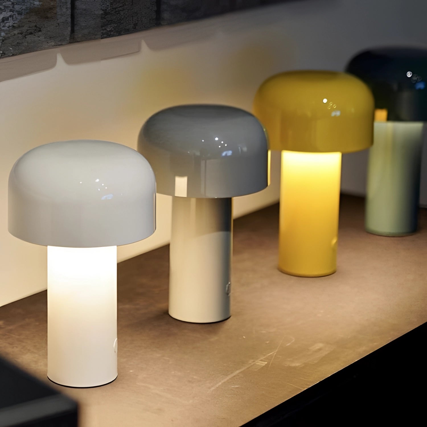 Modern portable wireless LED lamp with a sleek cylindrical design and touch control features, showcased with emphasis on its contemporary aesthetic and functionality as a lighting accessory.