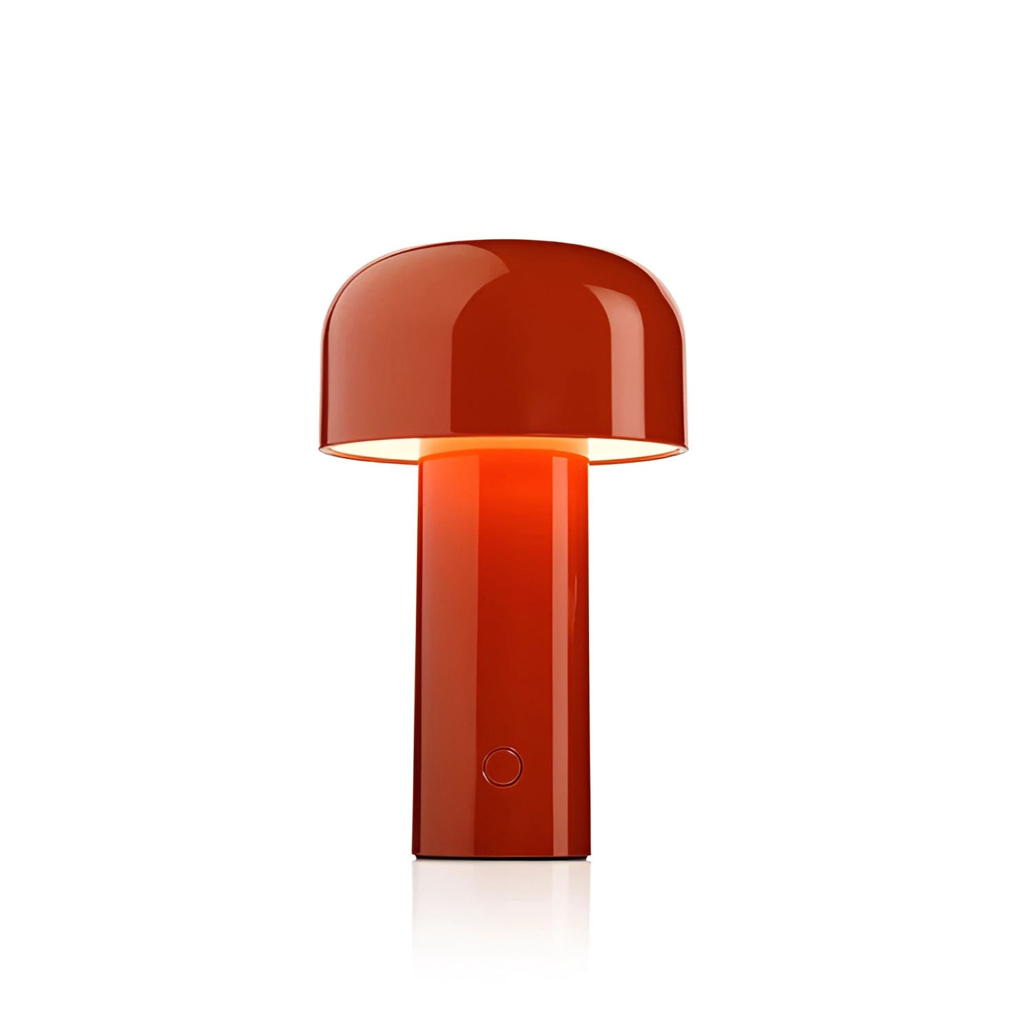 Modern portable wireless LED lamp in red, featuring a sleek design with touch control functionality.