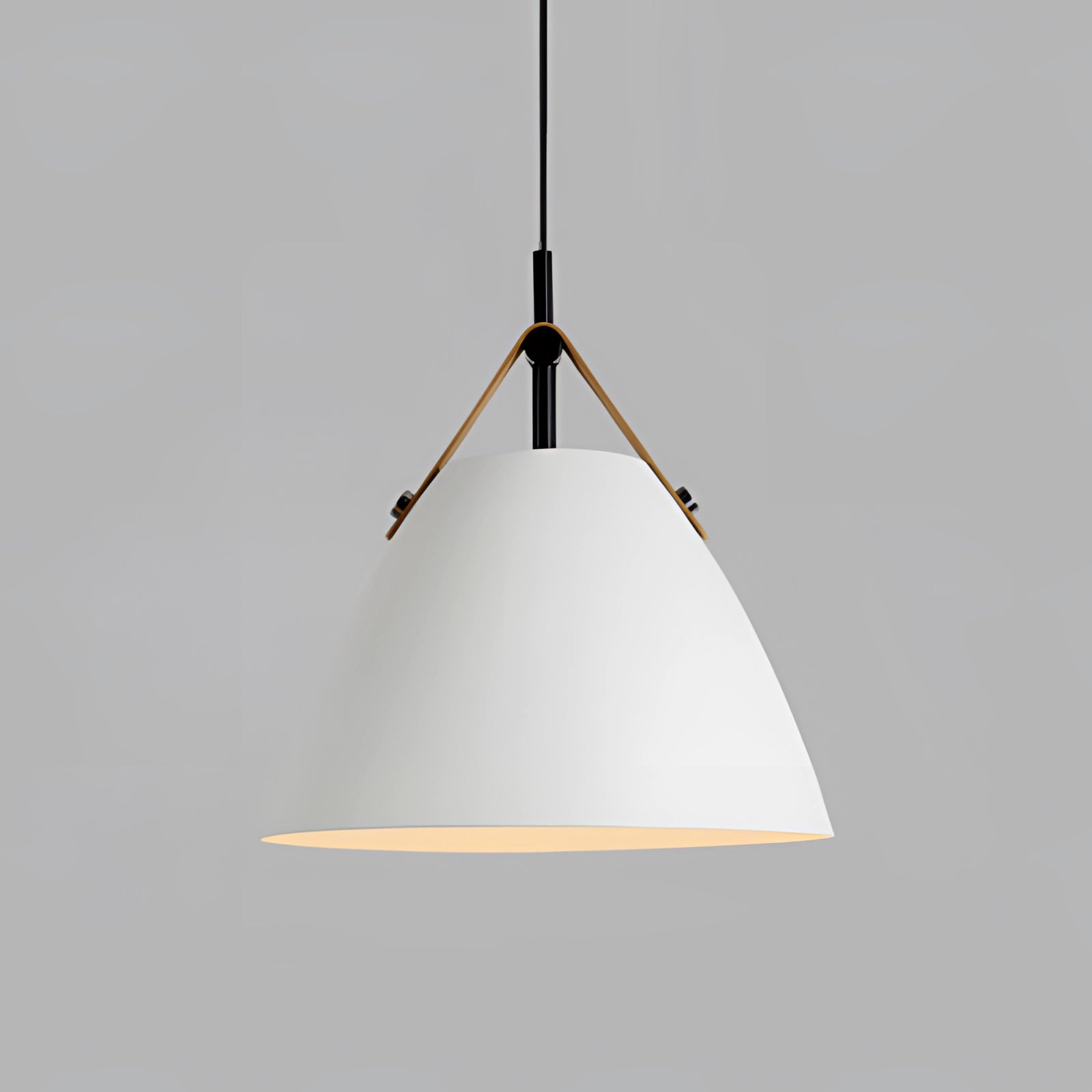 Modern Scandinavian pendant lights with black and white adjustable lamps, featuring a conical shade and wooden accents, symmetrically hanging from the ceiling.