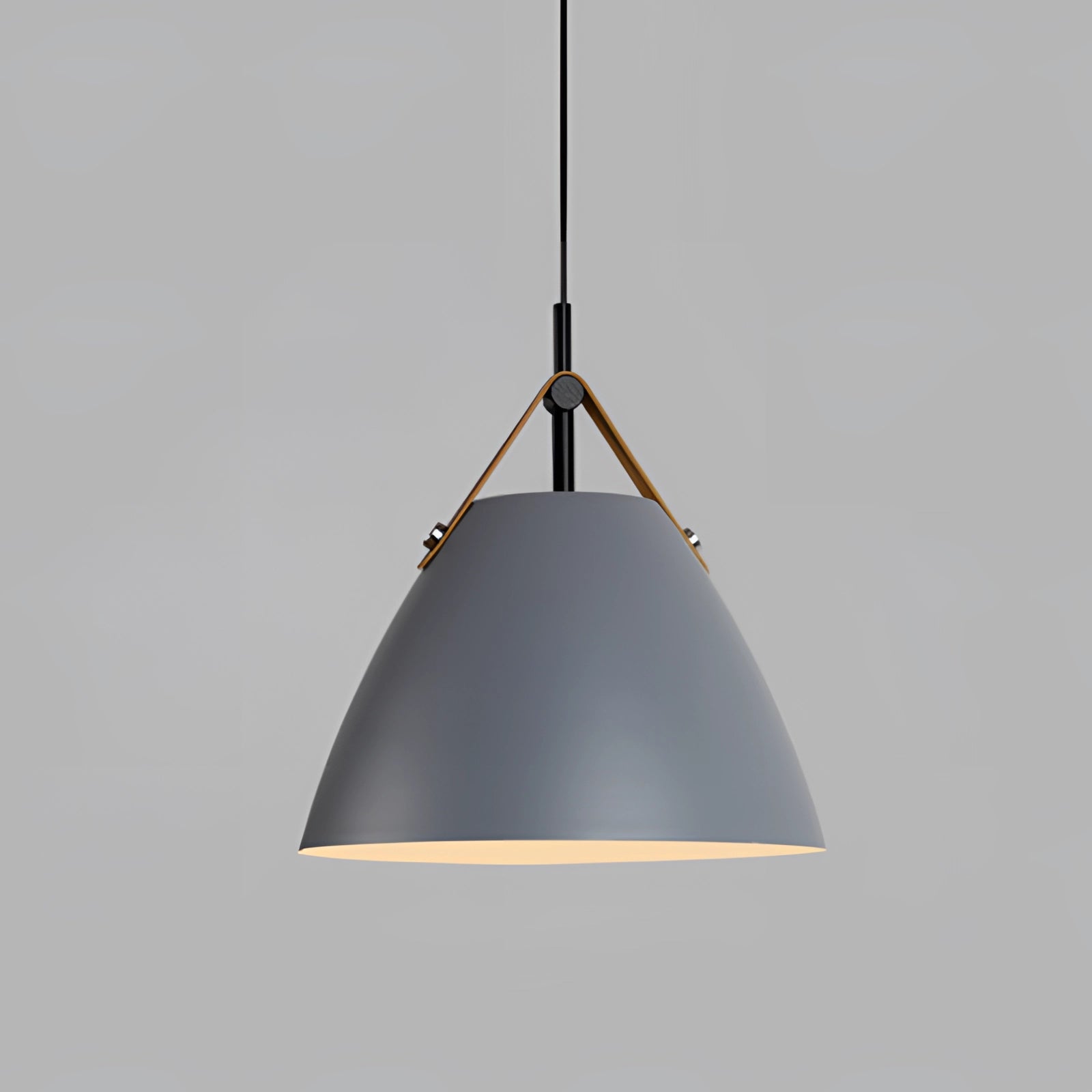 Modern Scandinavian pendant light in black and white, featuring an adjustable cone-shaped design with a minimalist aesthetic, hanging from the ceiling.